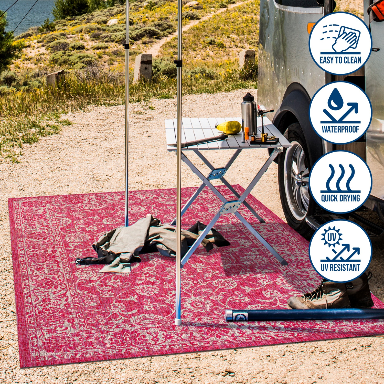 Tapis intérieur/extérieur en tissu tressé texturé style bohémien de Tela