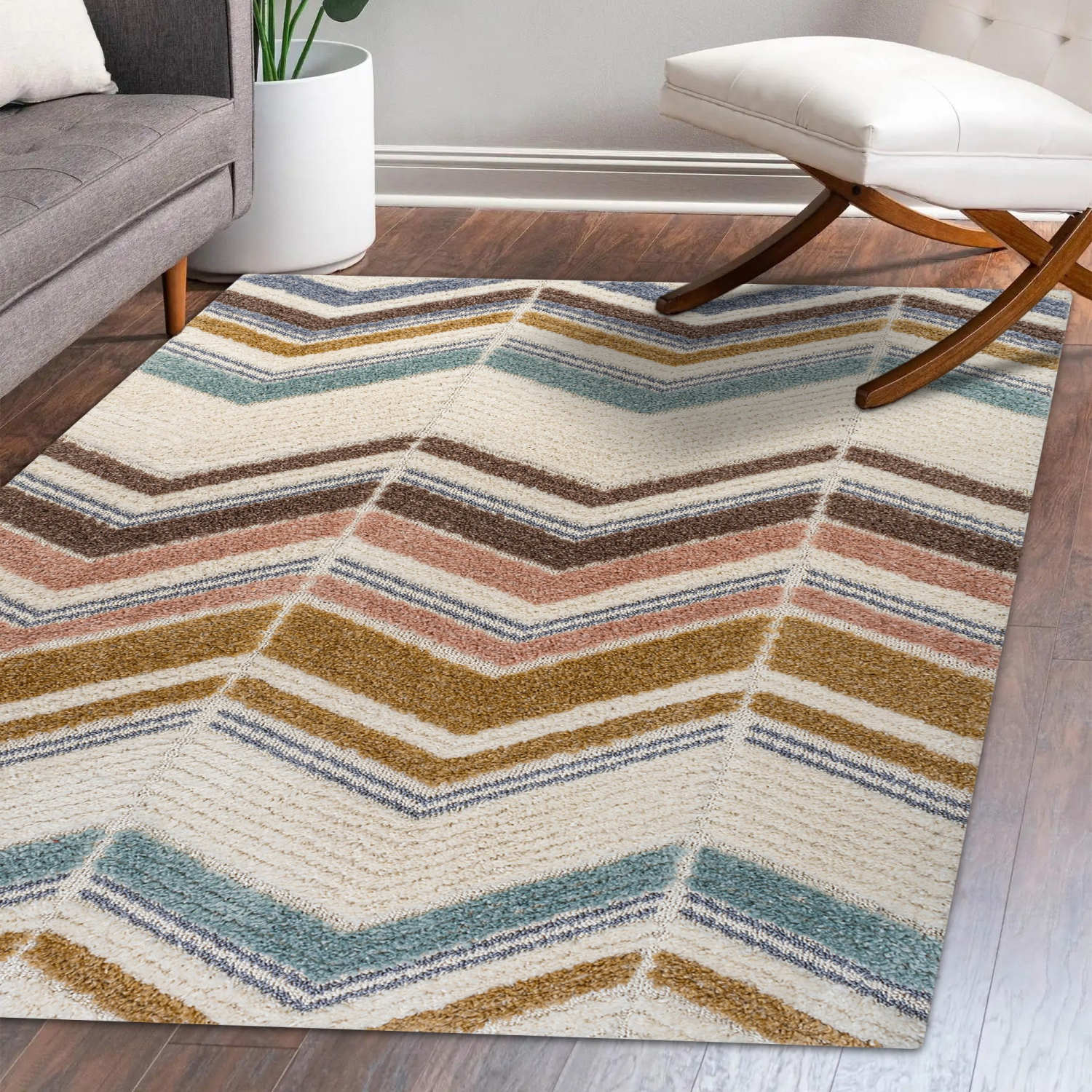 Elin Chevron High-Low Area Rug