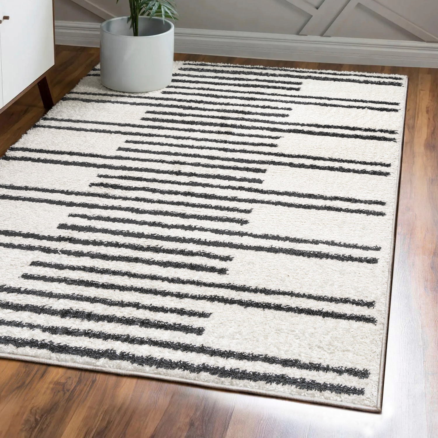 Petra Stripe Geometric Shag Area Rug