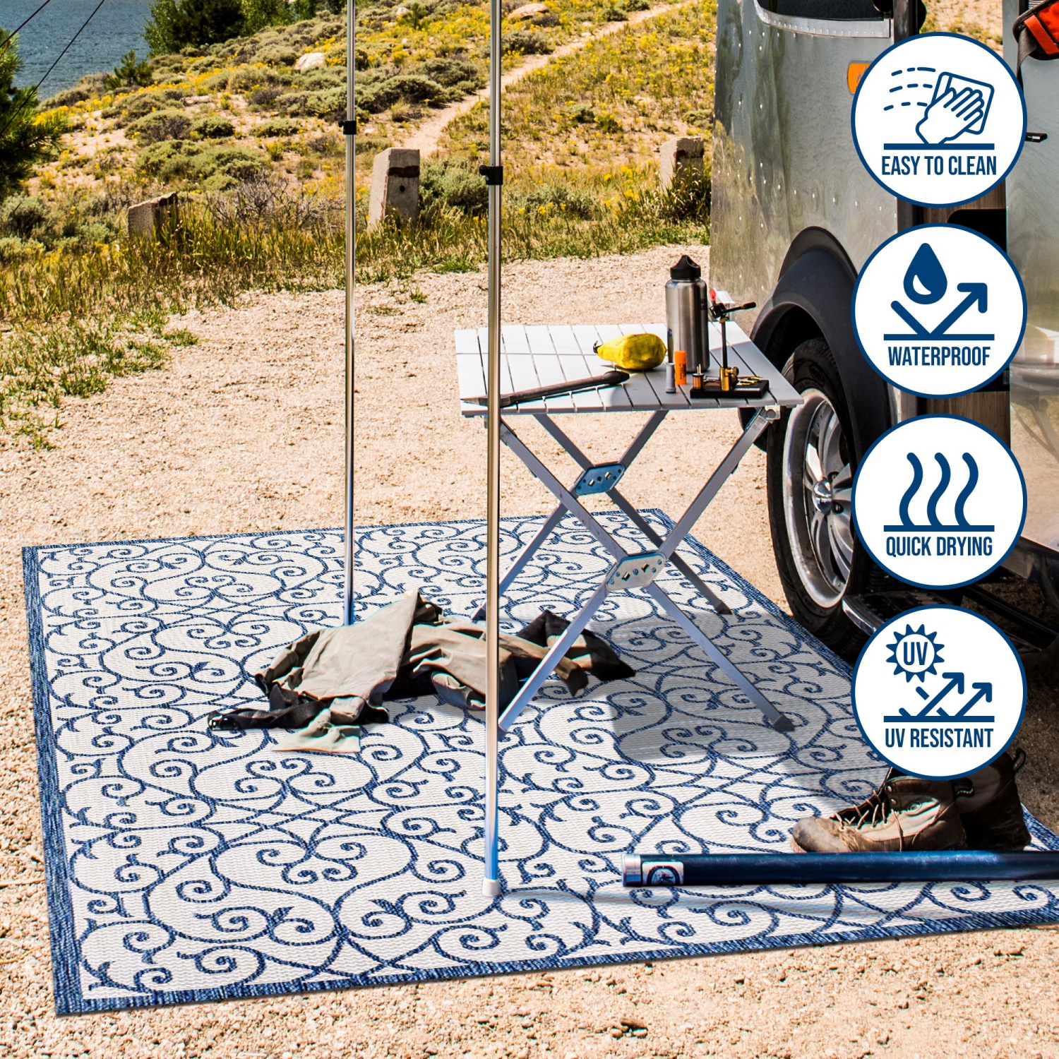 Tapis d'intérieur/d'extérieur en filigrane texturé de style rétro de Madrid