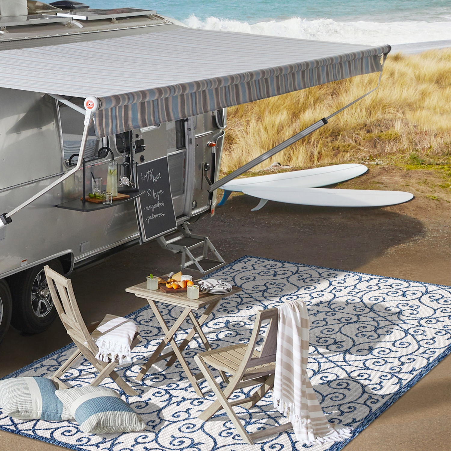 Tapis d'intérieur/d'extérieur en filigrane texturé de style rétro de Madrid