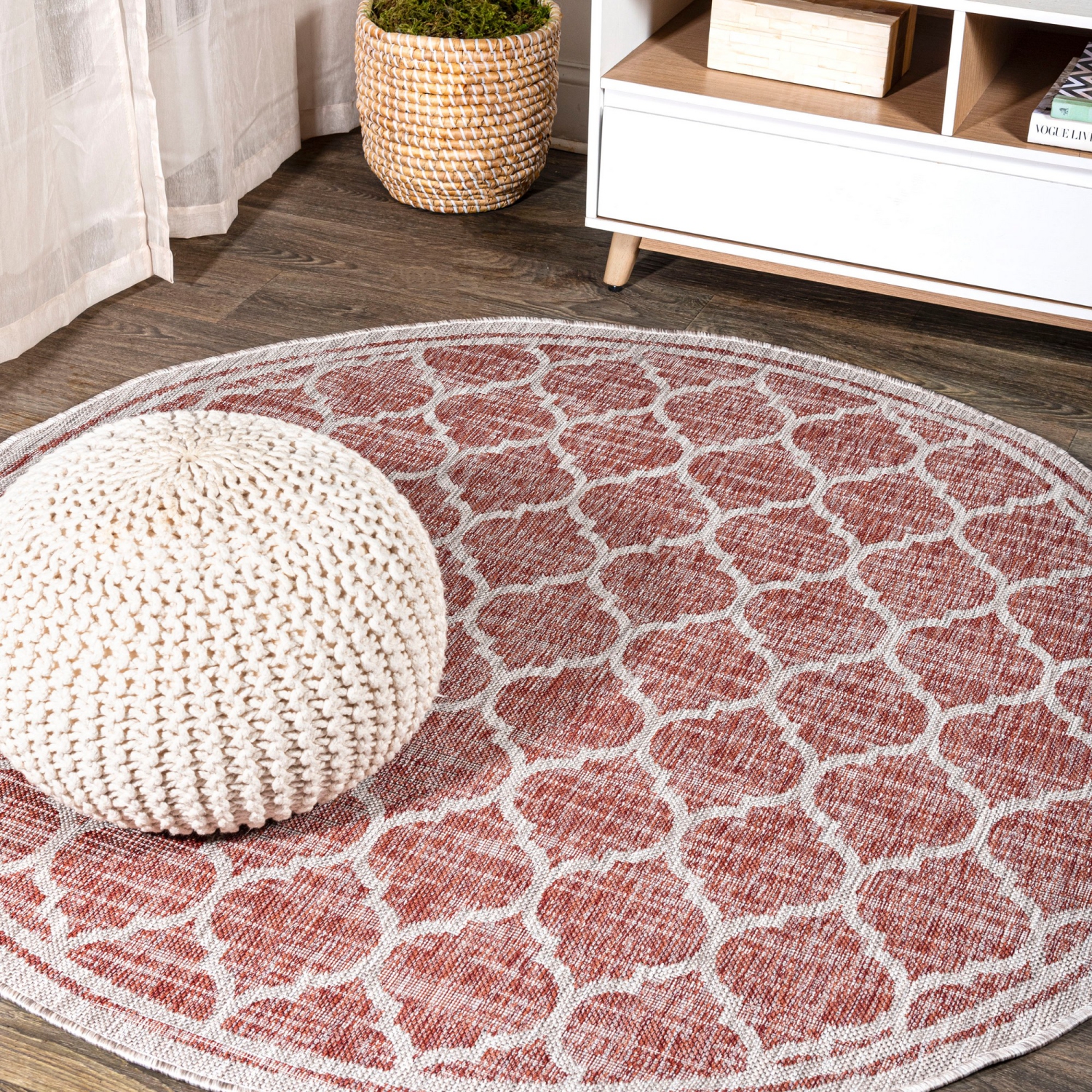Tapis d'intérieur/d'extérieur Trebol Moroccan Trellis Textured Weave