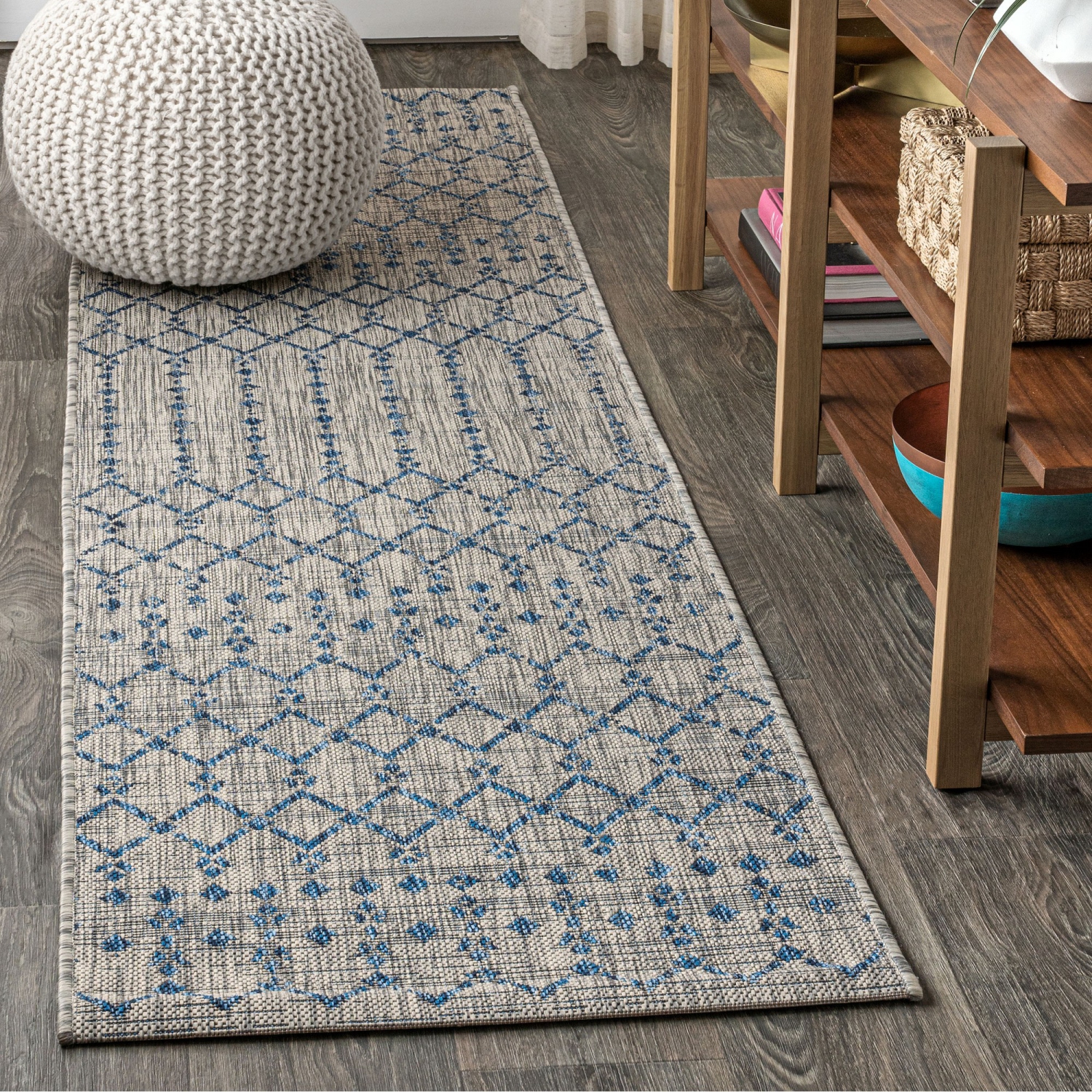 Ourika Moroccan Geometric Textured Weave Indoor/Outdoor Runner Rug