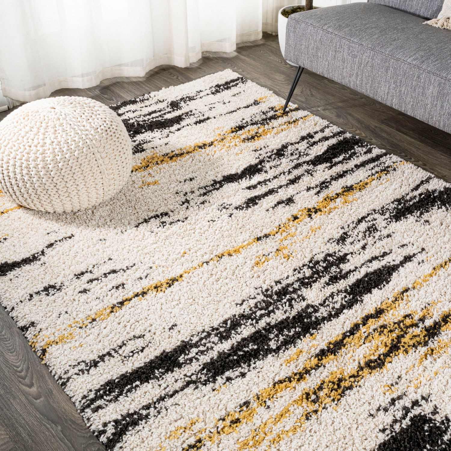 Nova Modern Bold Strie Shag Area Rug