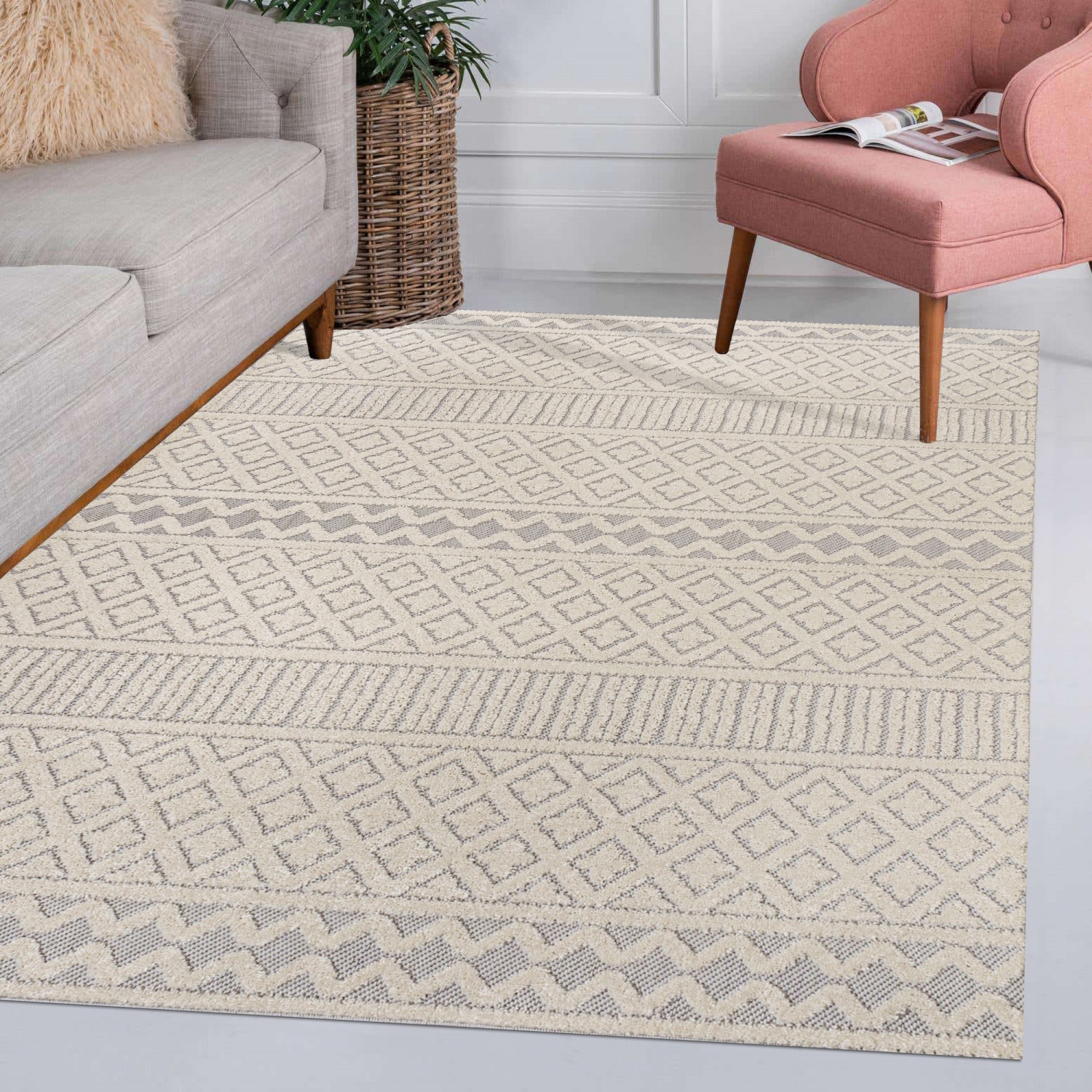 Tapis moderne Ormond, treillis géométrique haut-bas