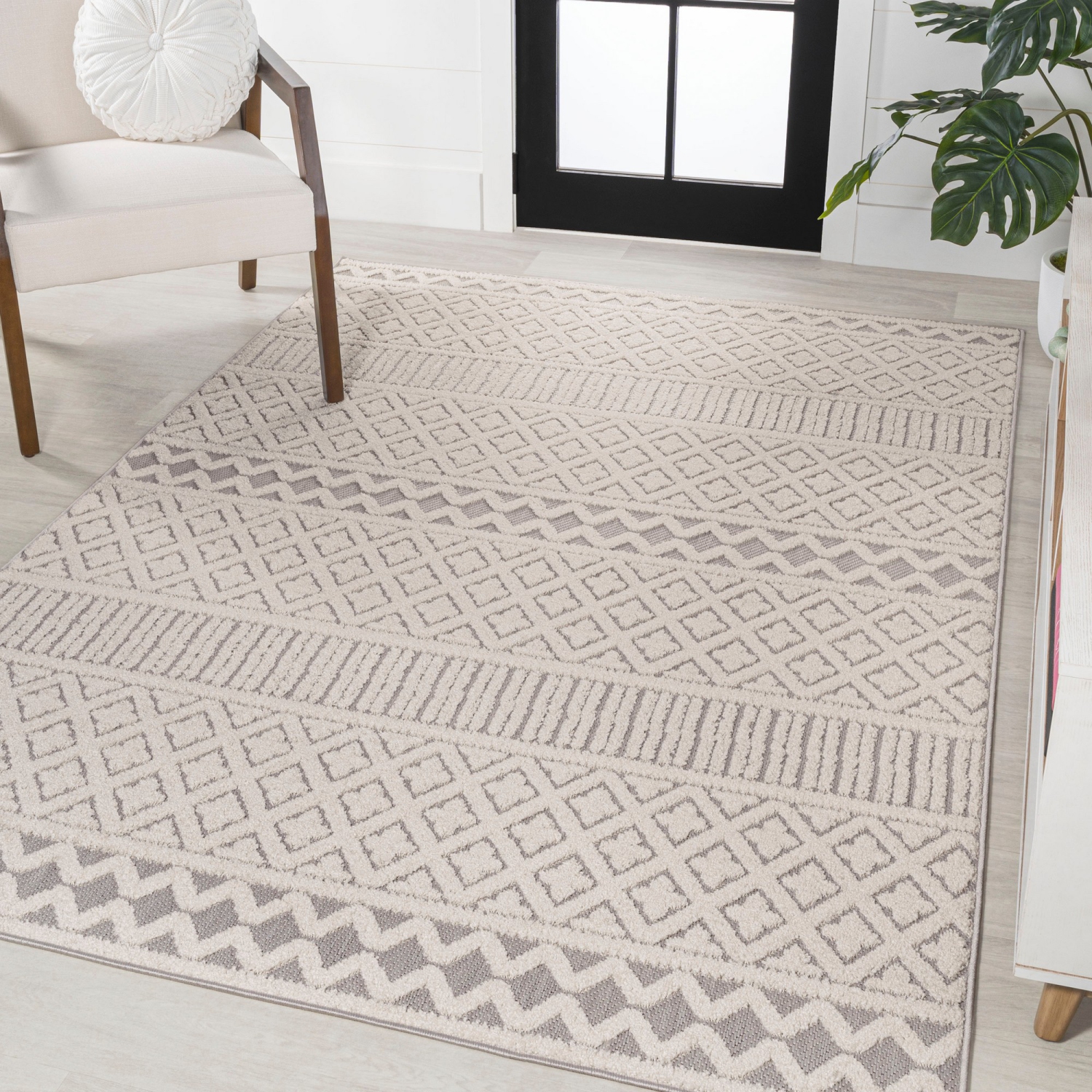 Tapis moderne Ormond, treillis géométrique haut-bas