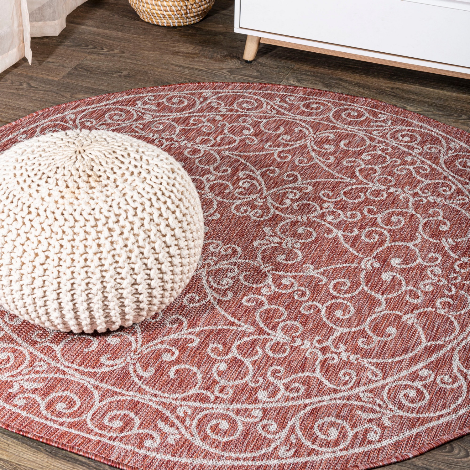 Charleston Vintage Filigree Textured Weave Indoor/Outdoor Round Rug