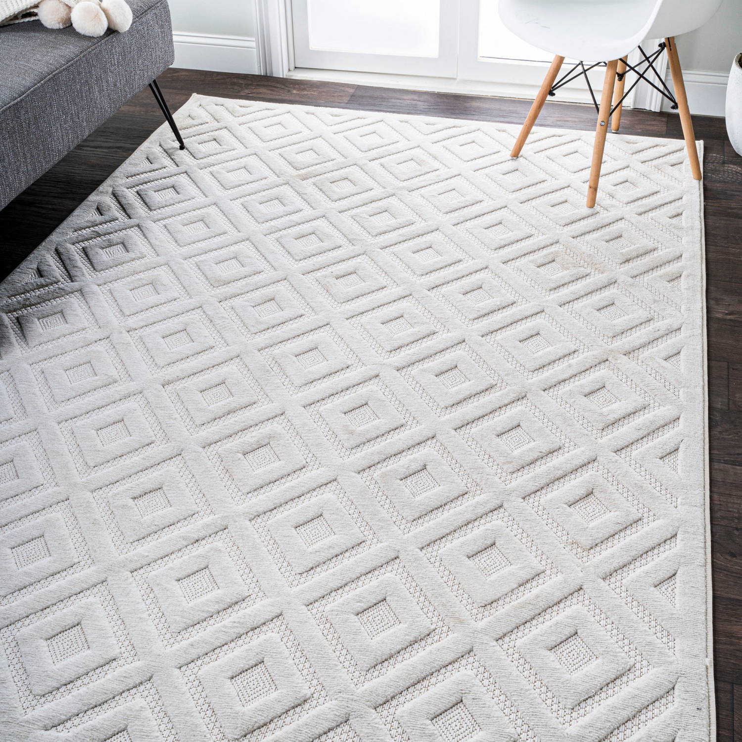 Portmany Neutral Diamond Trellis Indoor/Outdoor Area Rug