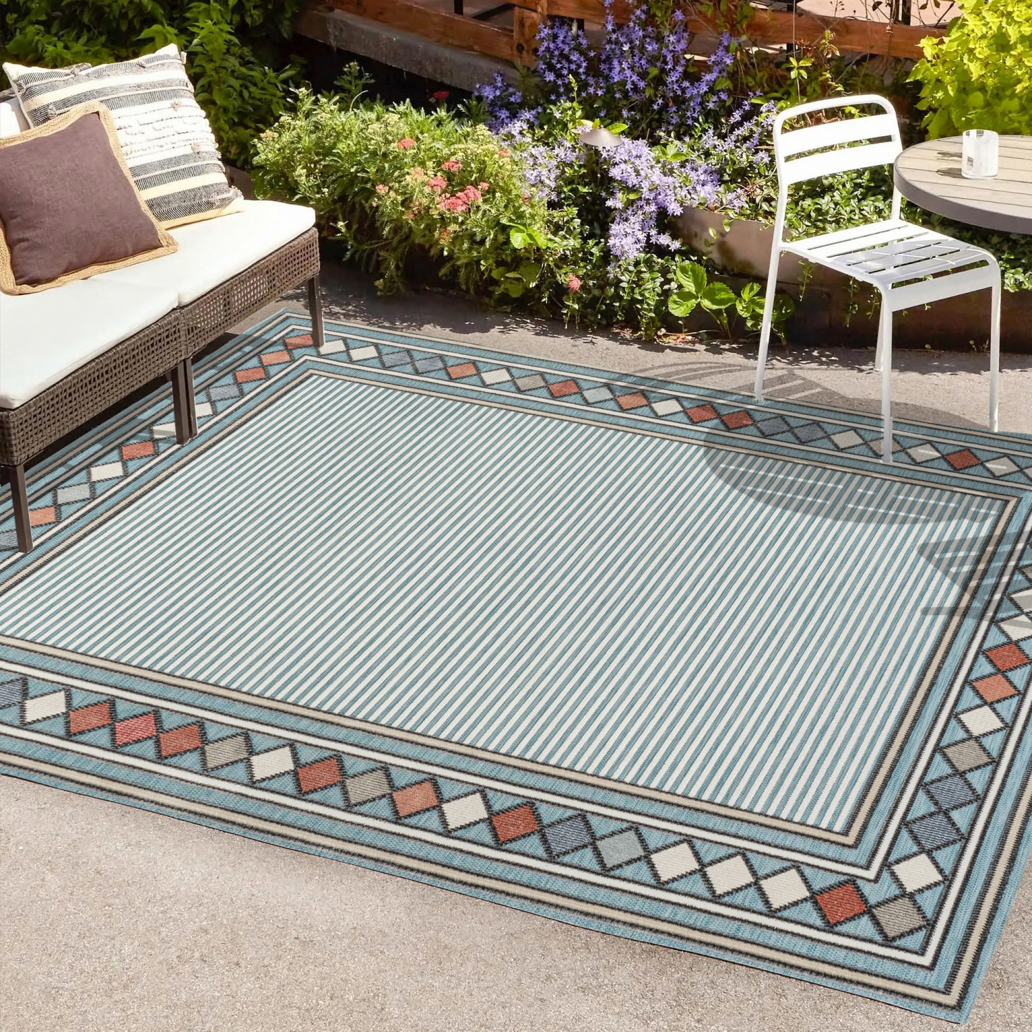 Sebastian High-Low Modern Diamond Border Area Rug