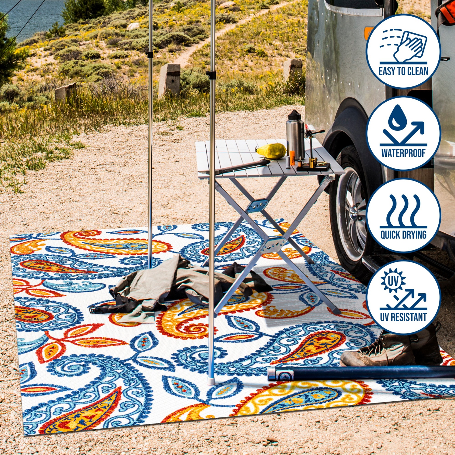 Tapis haut/bas à motif cachemire Julien pour l'intérieur et l'extérieur