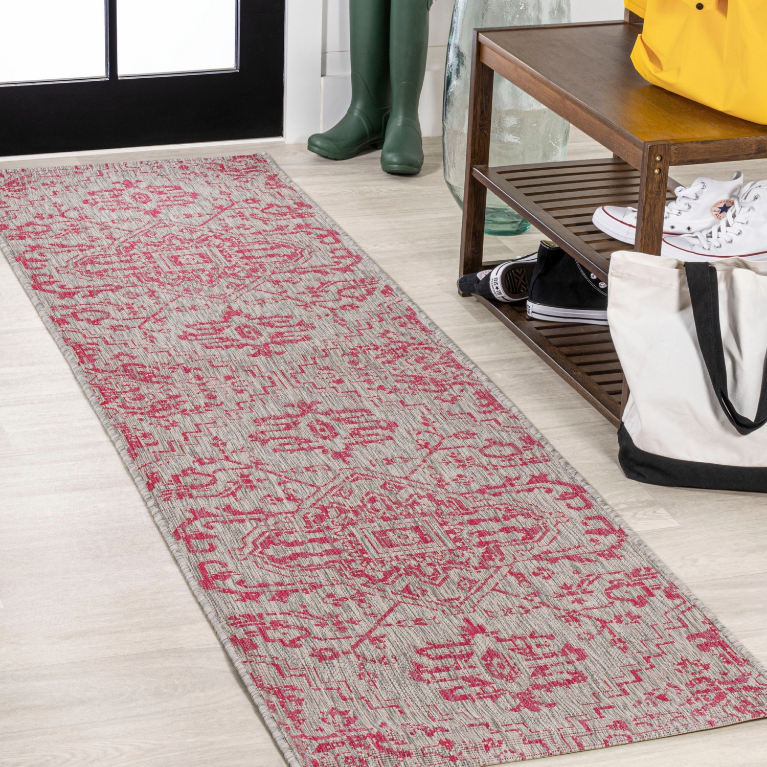 Tapis d'intérieur/d'extérieur à motif de médaillon de Bohemian Estrella, tissage texturé