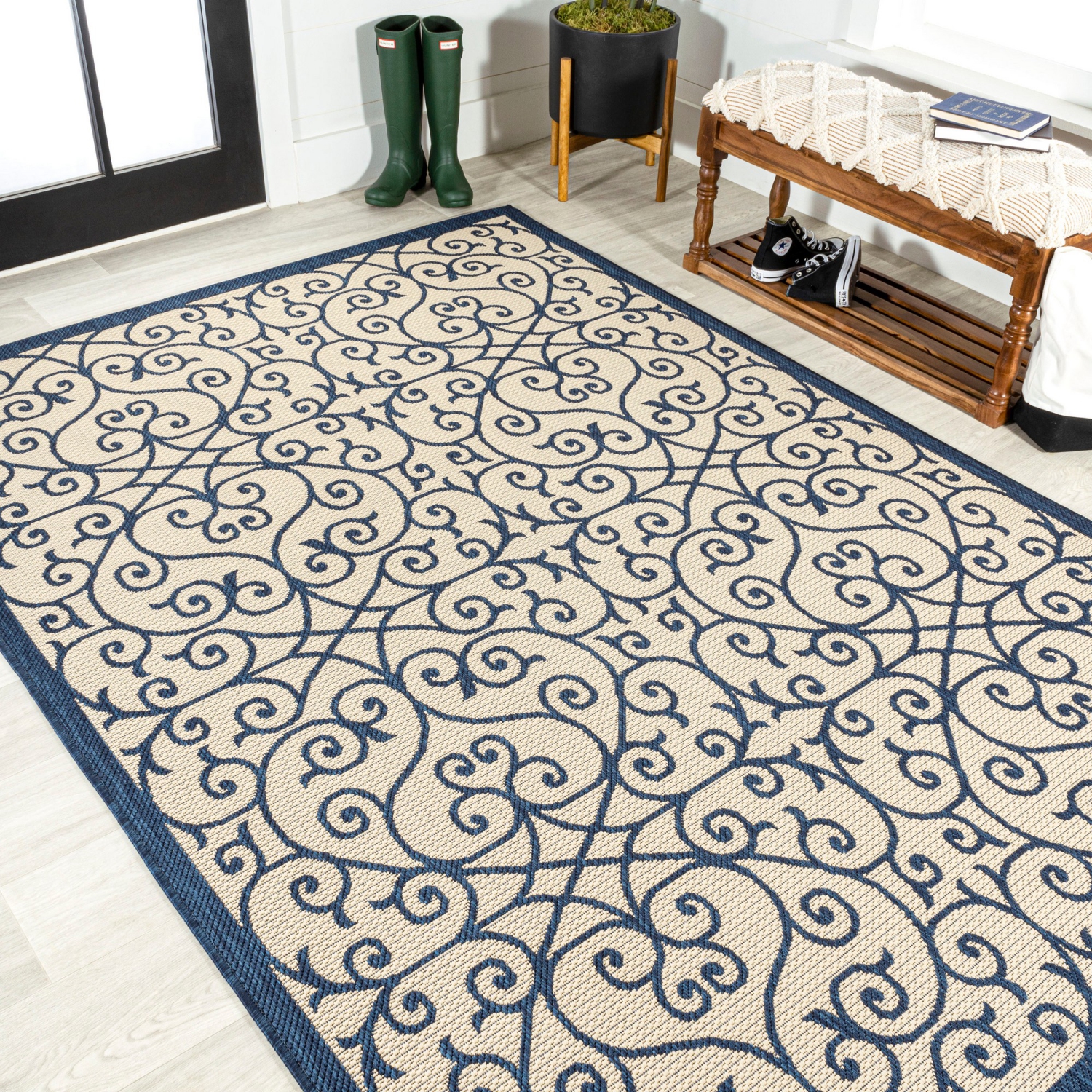 Madrid Vintage Filigree Textured Weave Indoor/Outdoor Area Rug