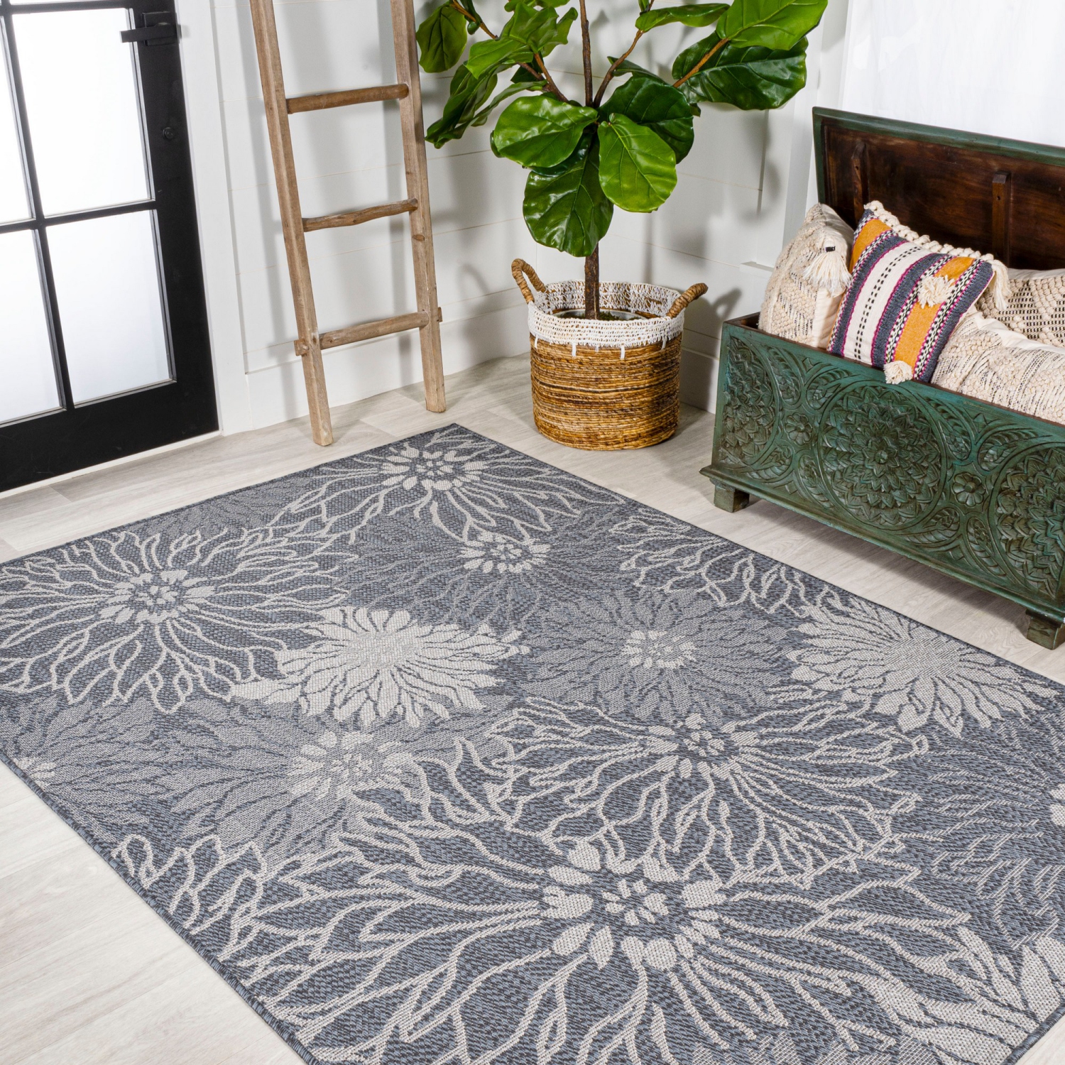 tapis moderne Bahamas entièrement floral intérieur/extérieur