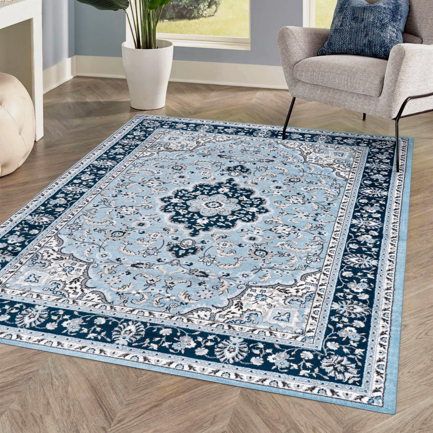 Tapis moderne à motif floral persan Palmette