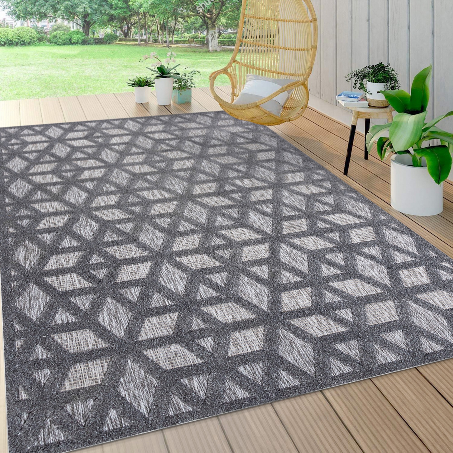 tapis d'intérieur/d'extérieur à motif géométrique neutre Talaia