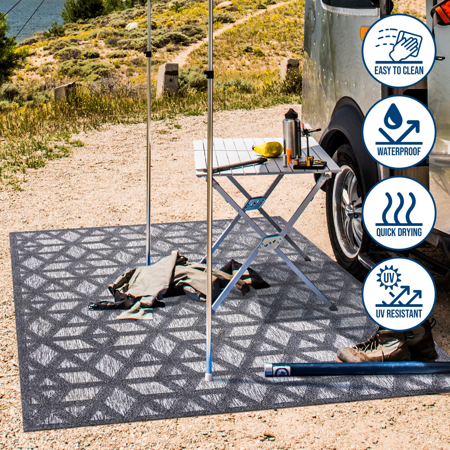 tapis d'intérieur/d'extérieur à motif géométrique neutre Talaia