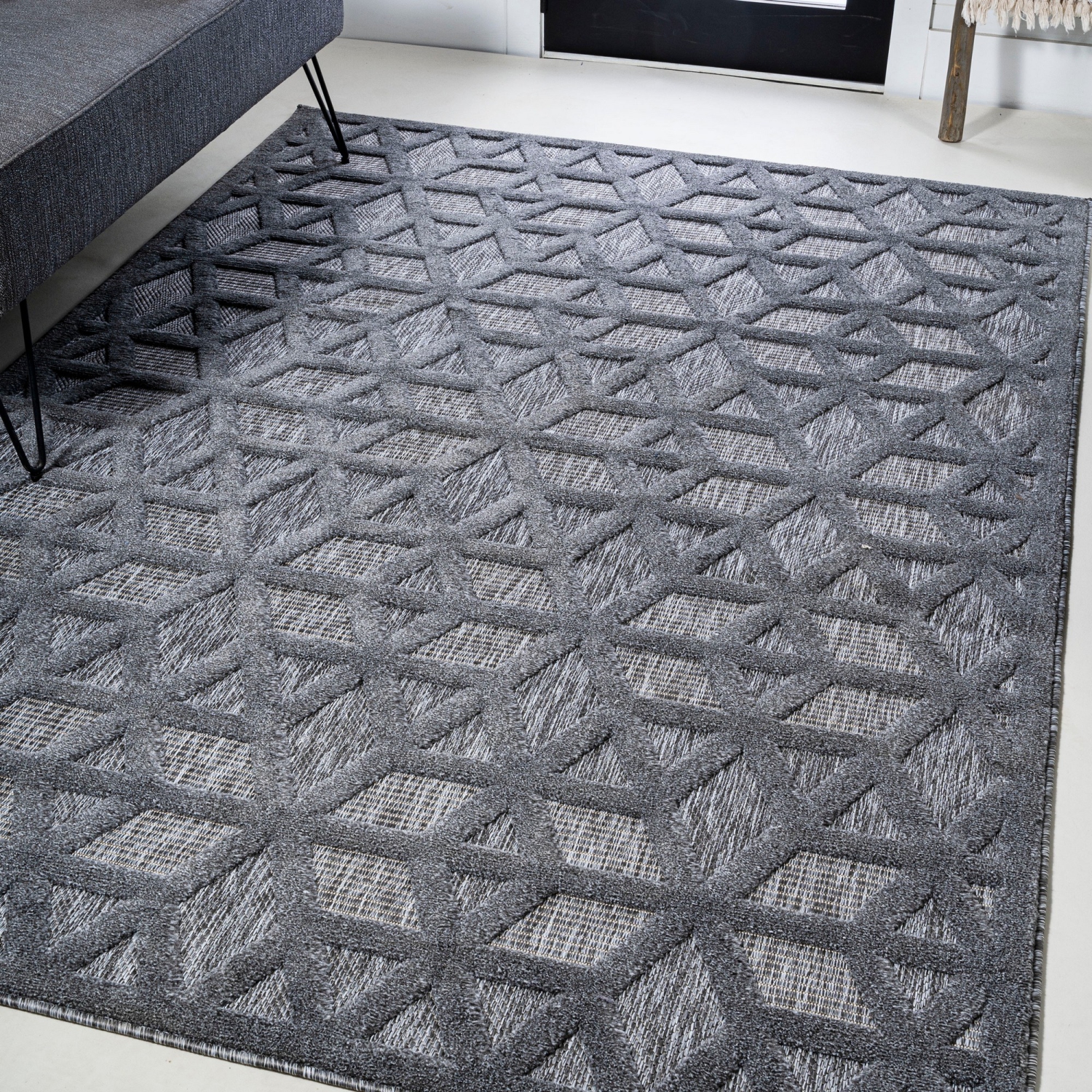 tapis d'intérieur/d'extérieur à motif géométrique neutre Talaia