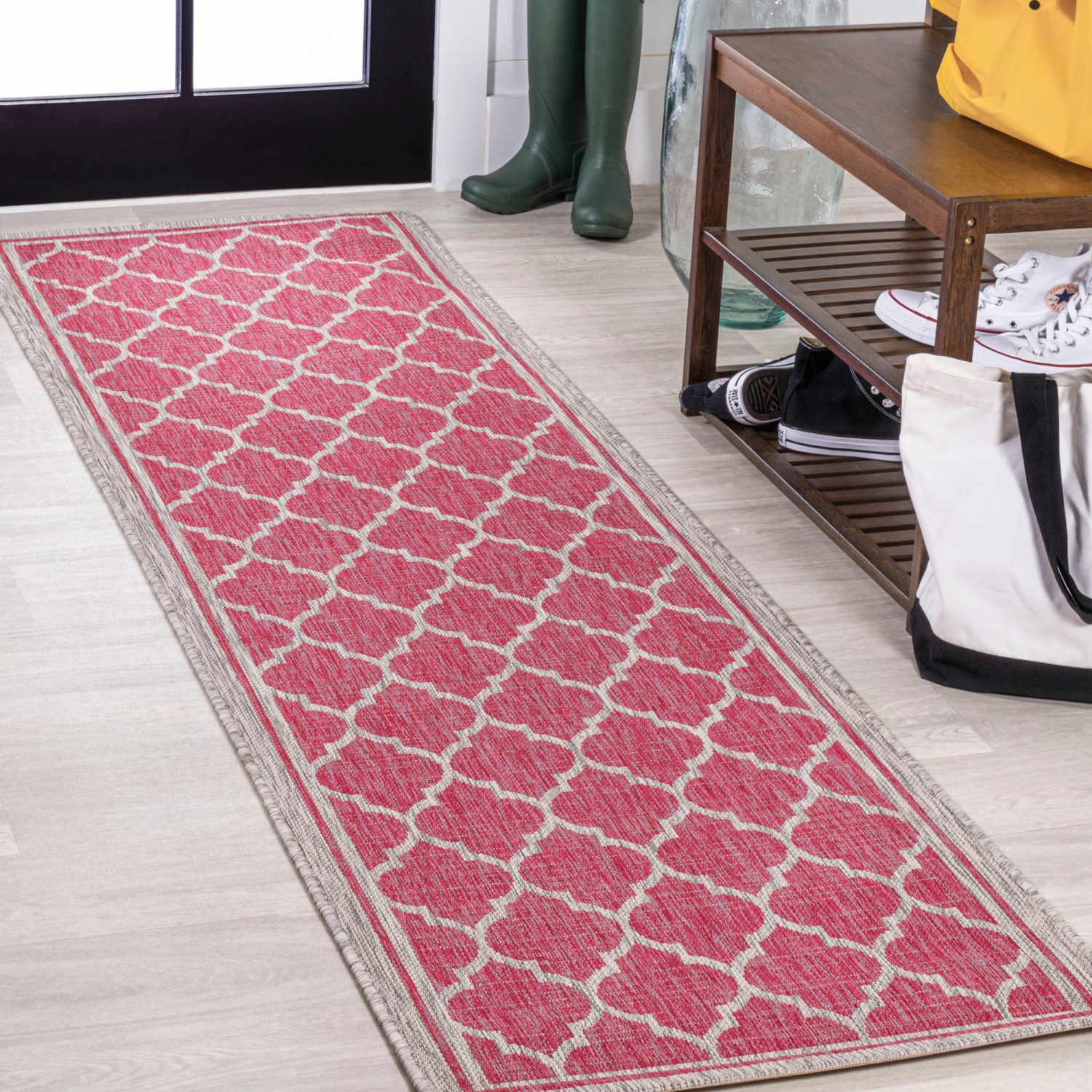 Tapis d'intérieur/d'extérieur Trebol Moroccan Trellis Textured Weave