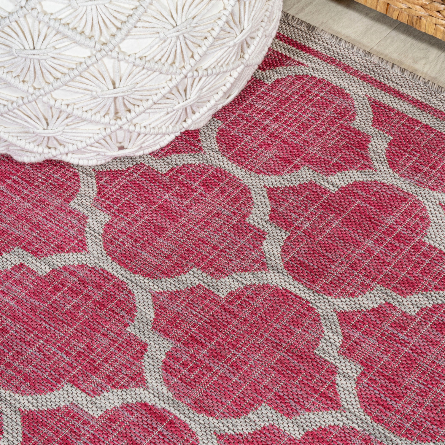 Tapis d'intérieur/d'extérieur Trebol Moroccan Trellis Textured Weave