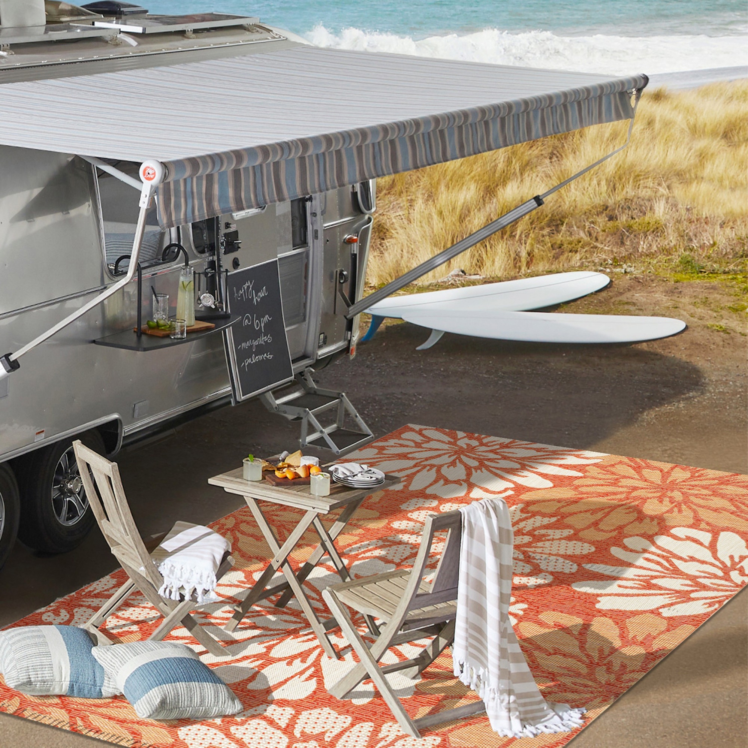 Tapis moderne tissé texturé à motif floral pour l'intérieur et l'extérieur Zinnia