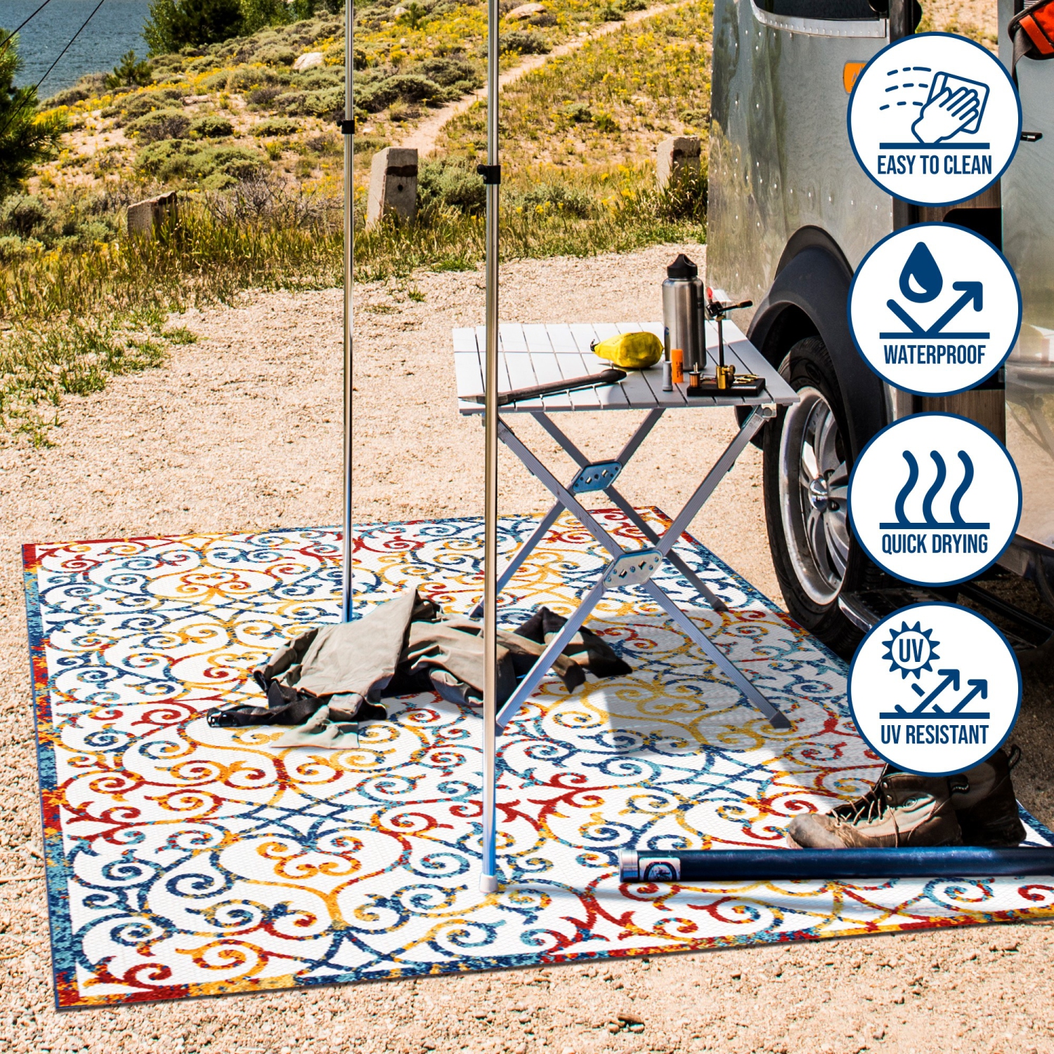 Tapis d'intérieur/d'extérieur avec treillis à volutes Atrani