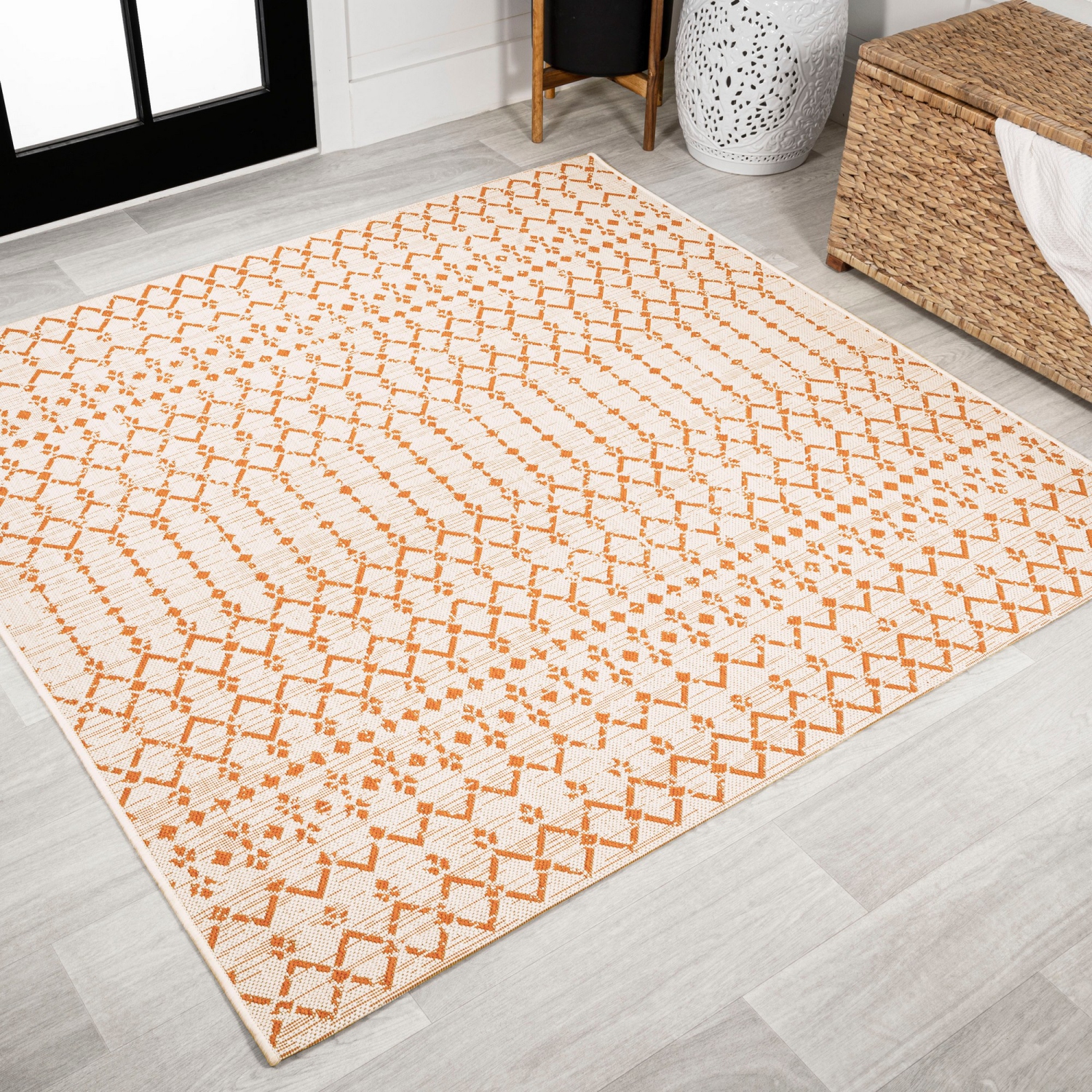 Ourika Moroccan Geometric Textured Weave Indoor/Outdoor Square Rug