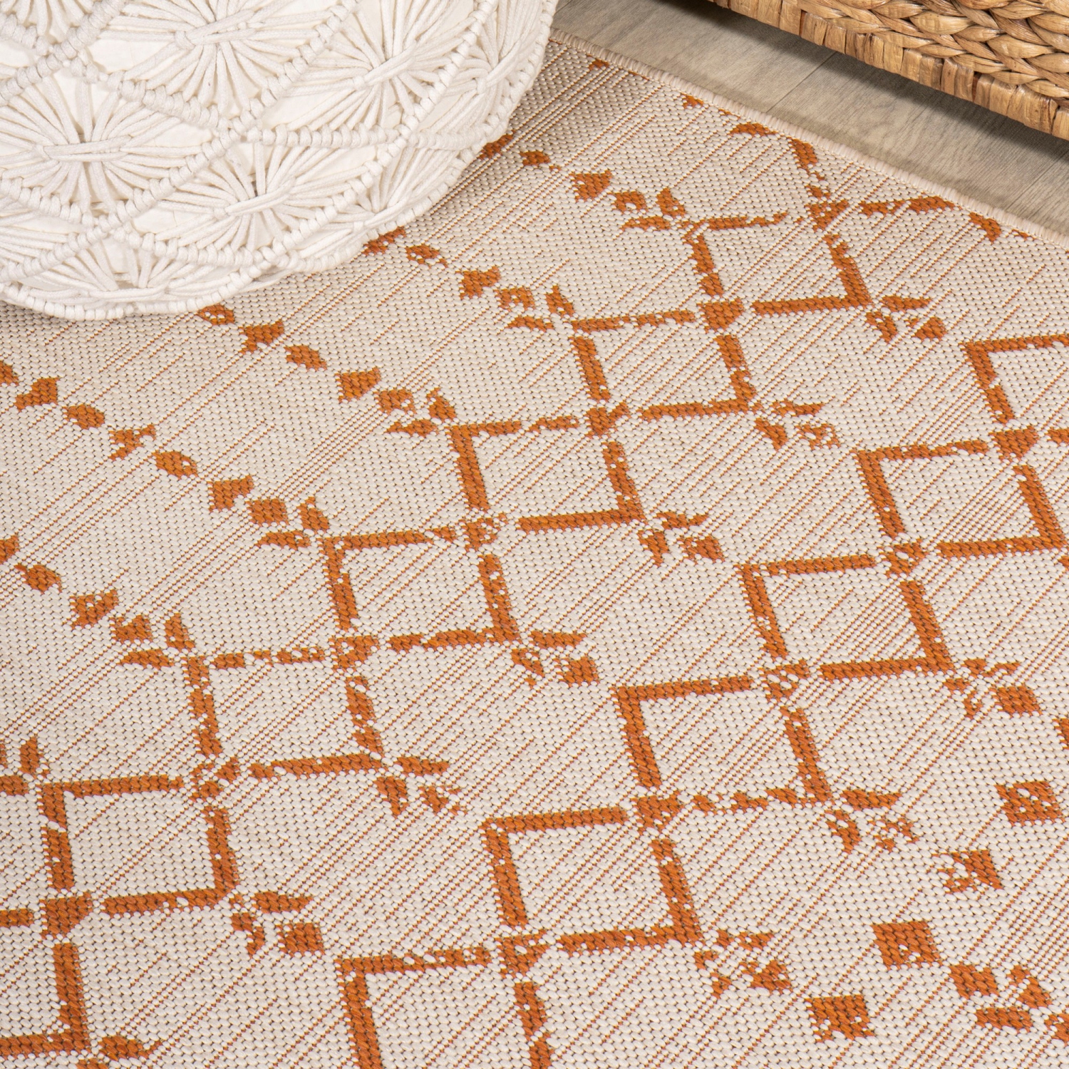 Ourika Moroccan Geometric Textured Weave Indoor/Outdoor Square Rug