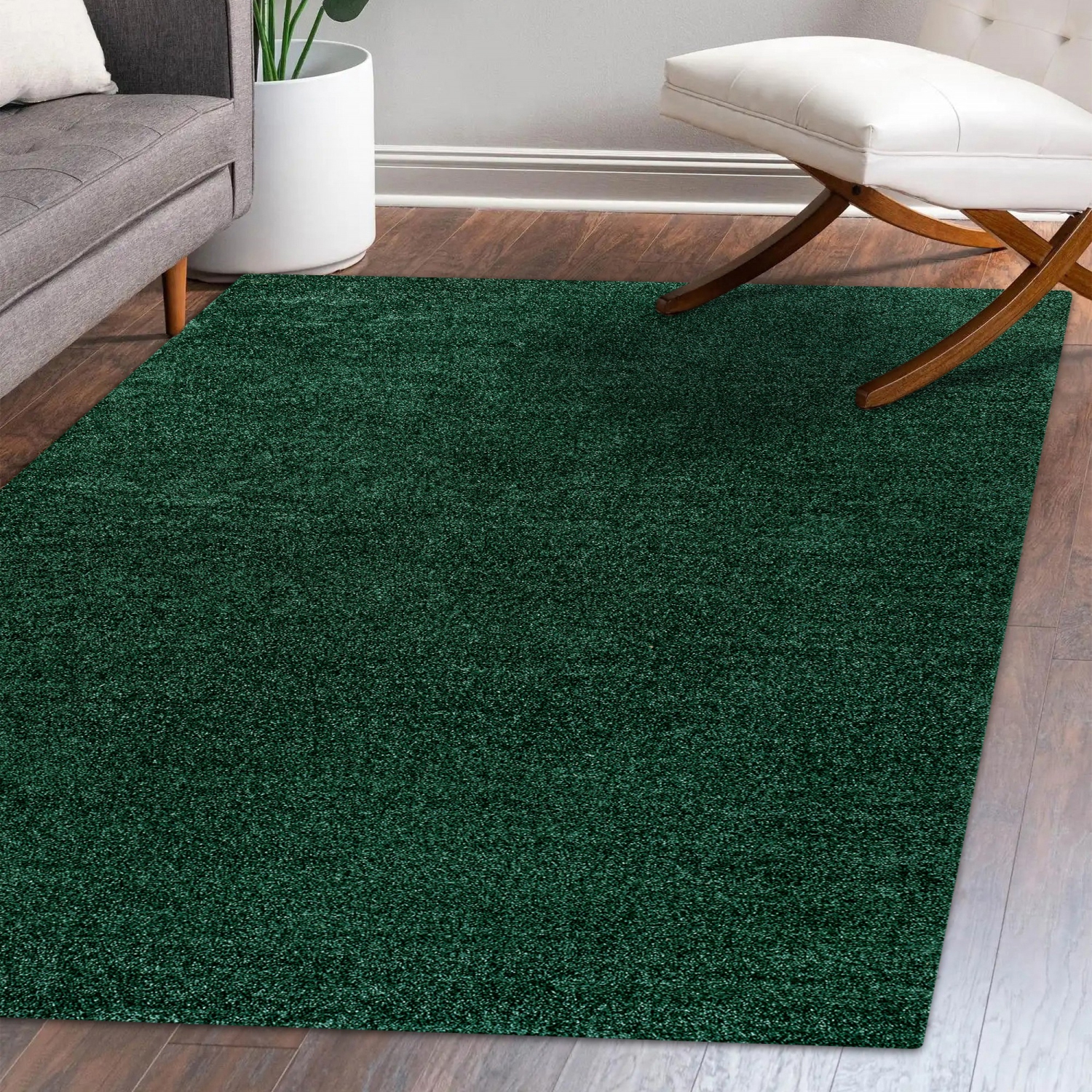Haze Solid Low Pile Area Rug Emerald