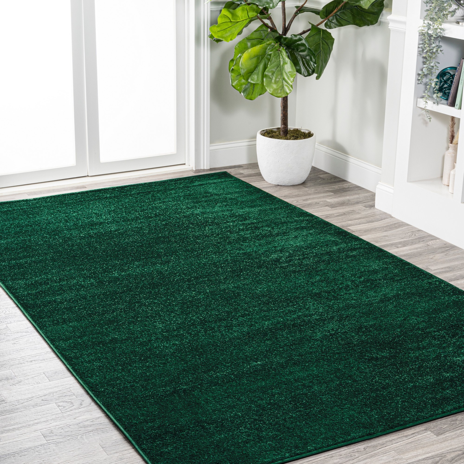Haze Solid Low Pile Area Rug Emerald