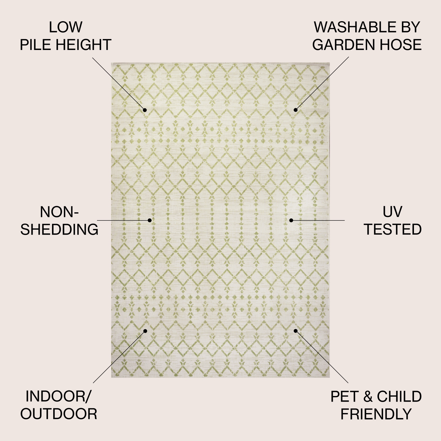 Tapis carré intérieur/extérieur à motif géométrique tressé marocain Ourika