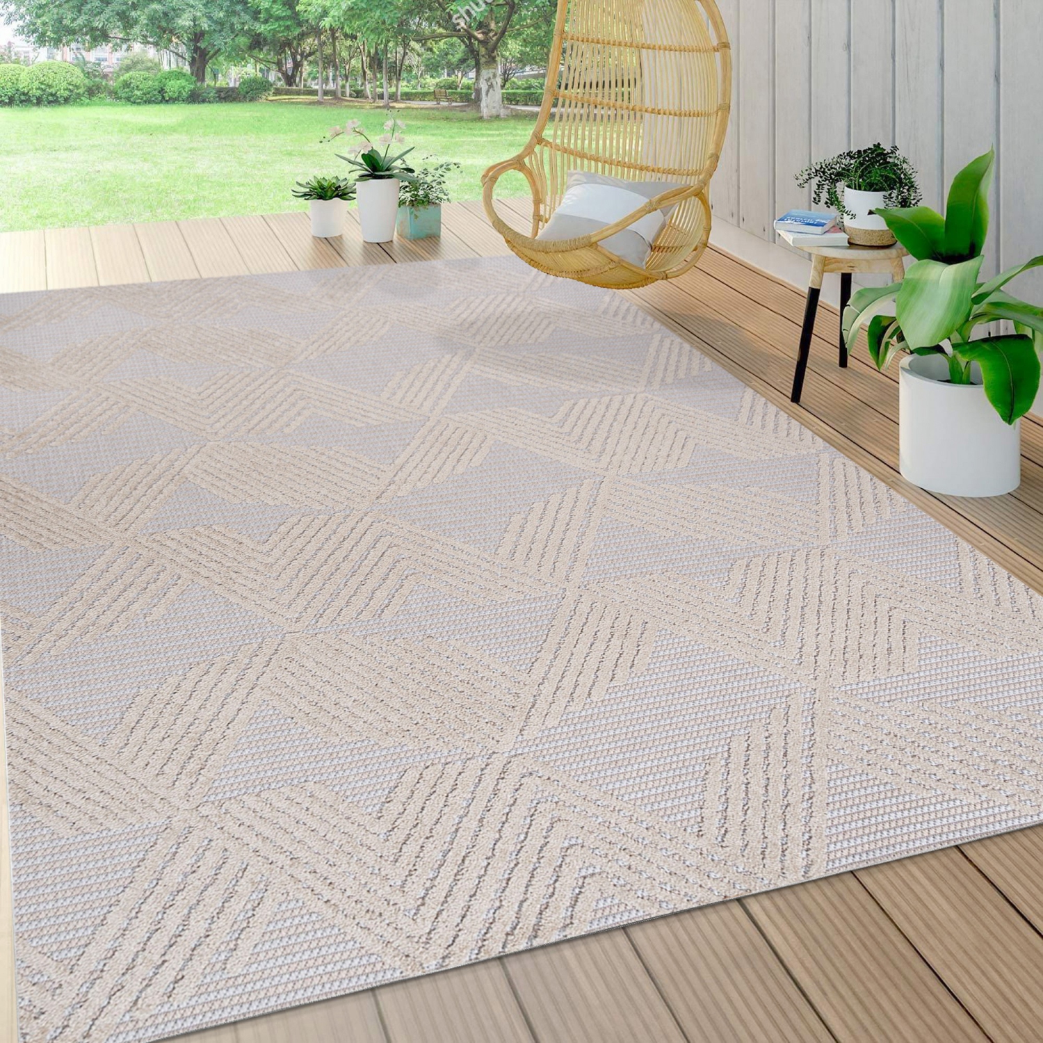 Jazz High-Low Pile Art Deco Geometric Indoor/Outdoor Area Rug