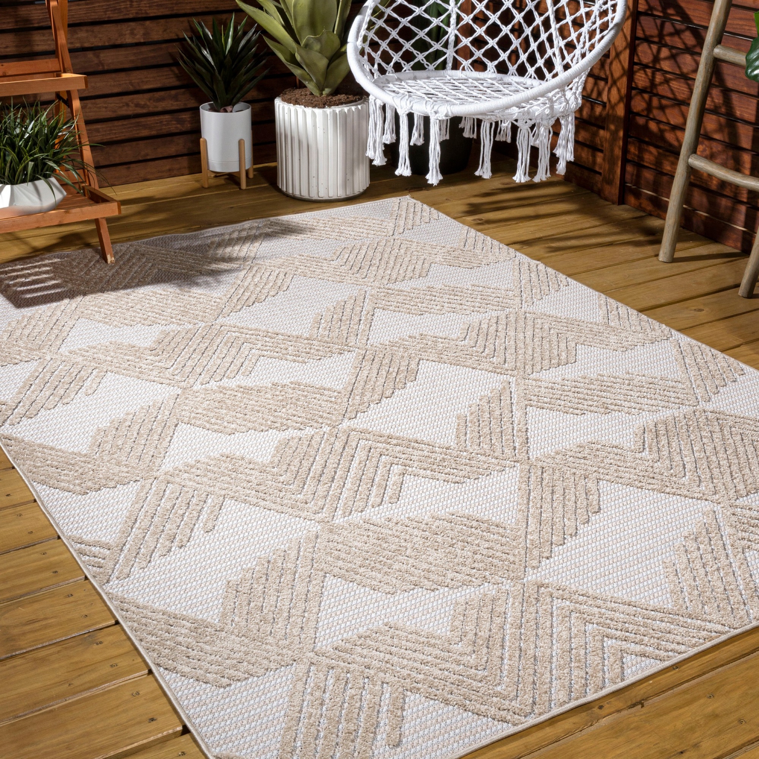 Jazz High-Low Pile Art Deco Geometric Indoor/Outdoor Area Rug