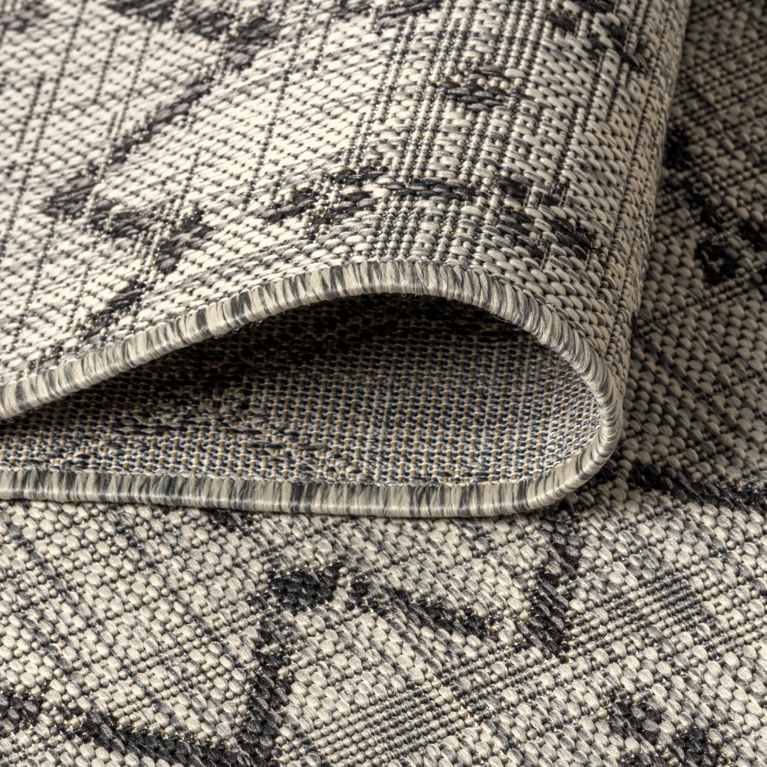 Ourika Moroccan Geometric Textured Weave Indoor/Outdoor Round Rug