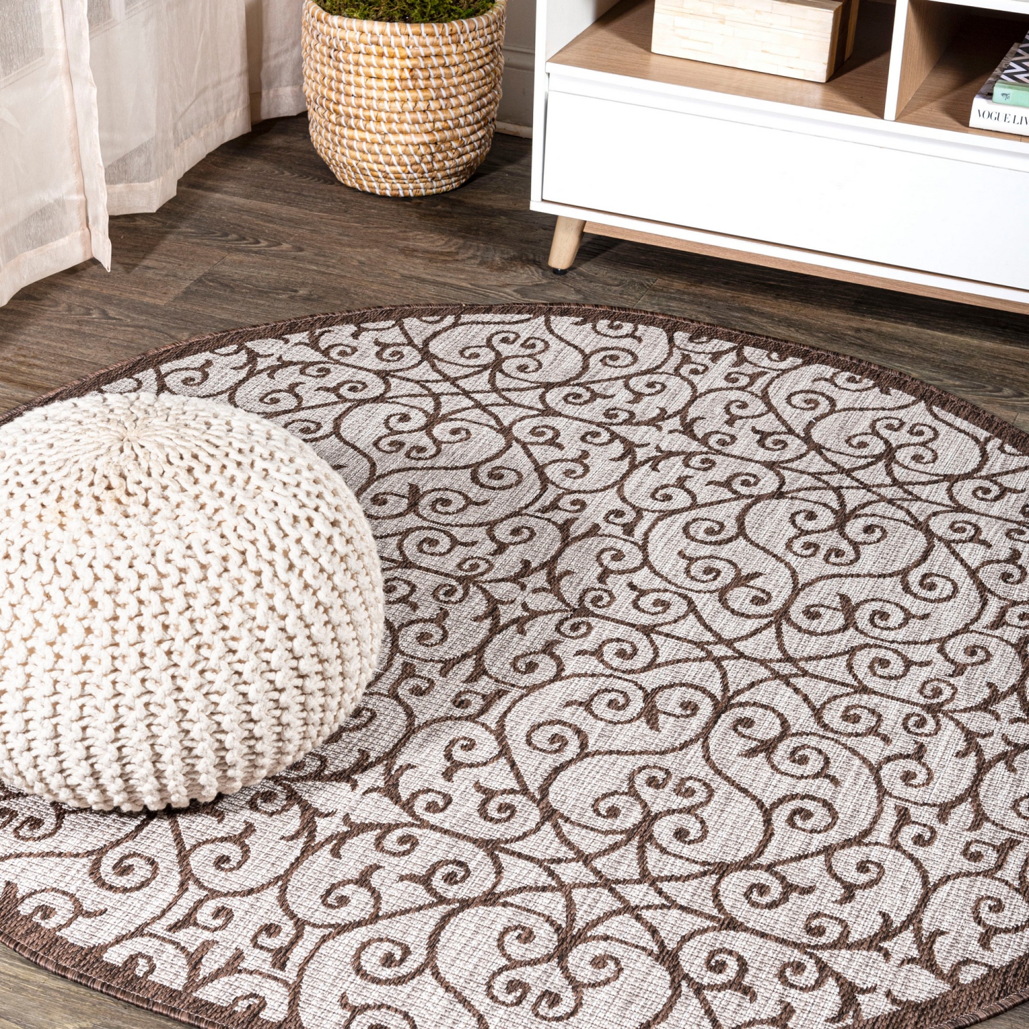 Madrid Vintage Filigree Textured Weave Indoor/Outdoor Round Rug