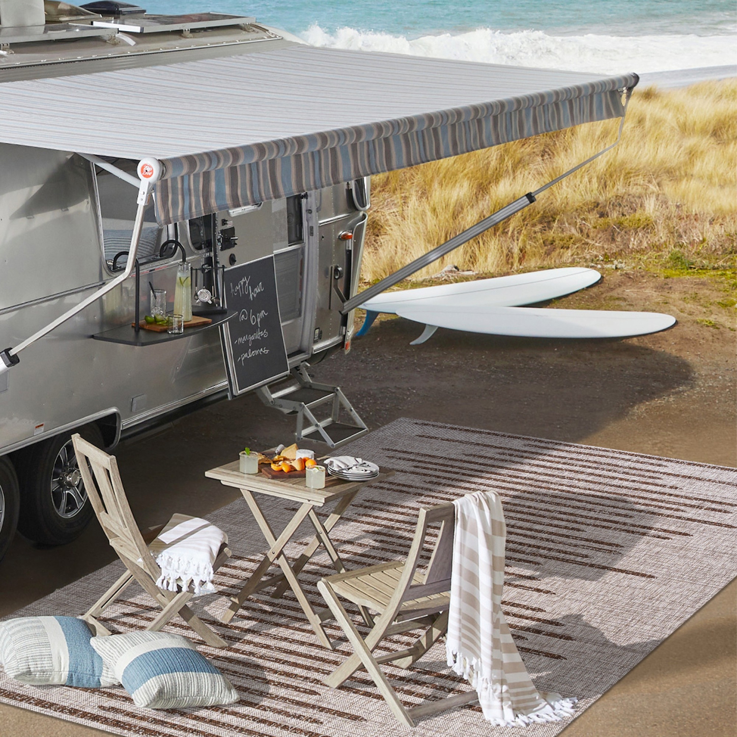 Tapis d'intérieur/d'extérieur à rayures géométriques Zolak Berber
