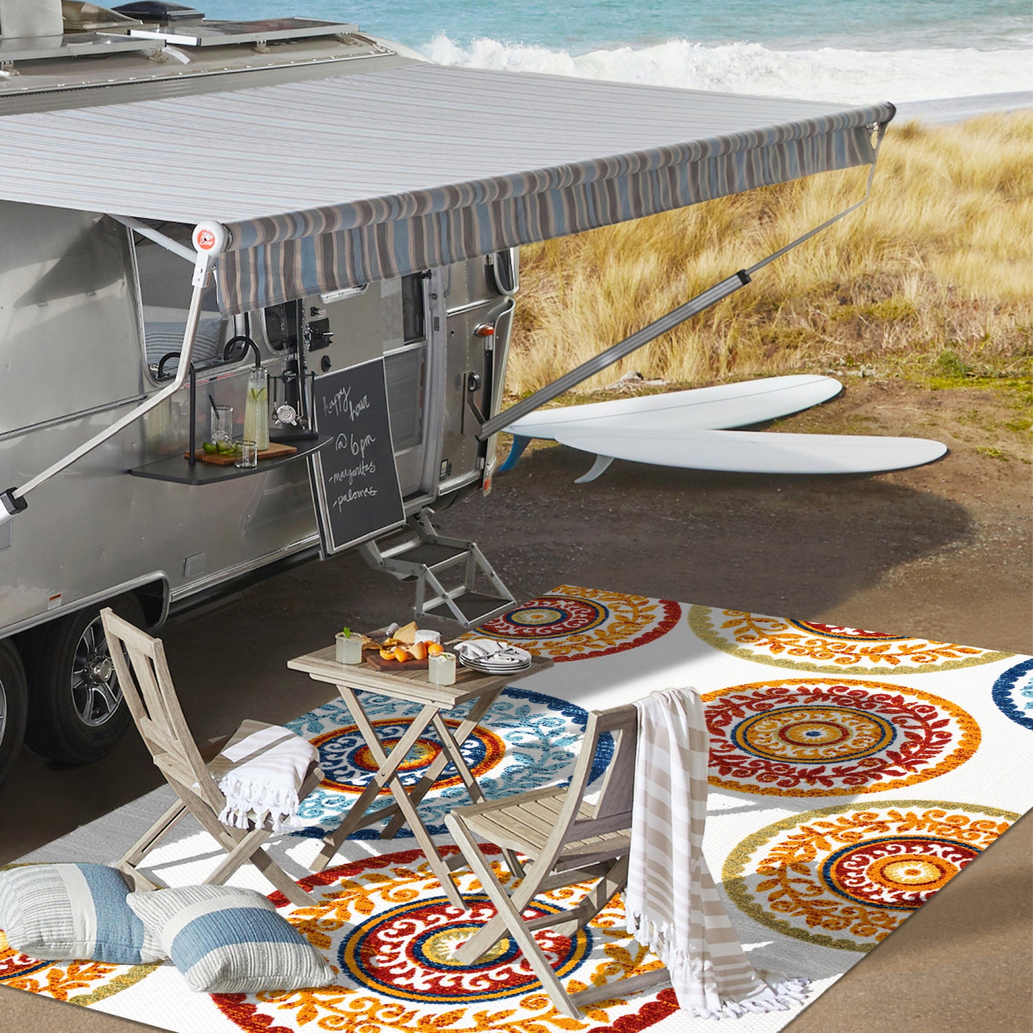 Tapis d'intérieur/d'extérieur à motif de médaillon de cirque haut-bas