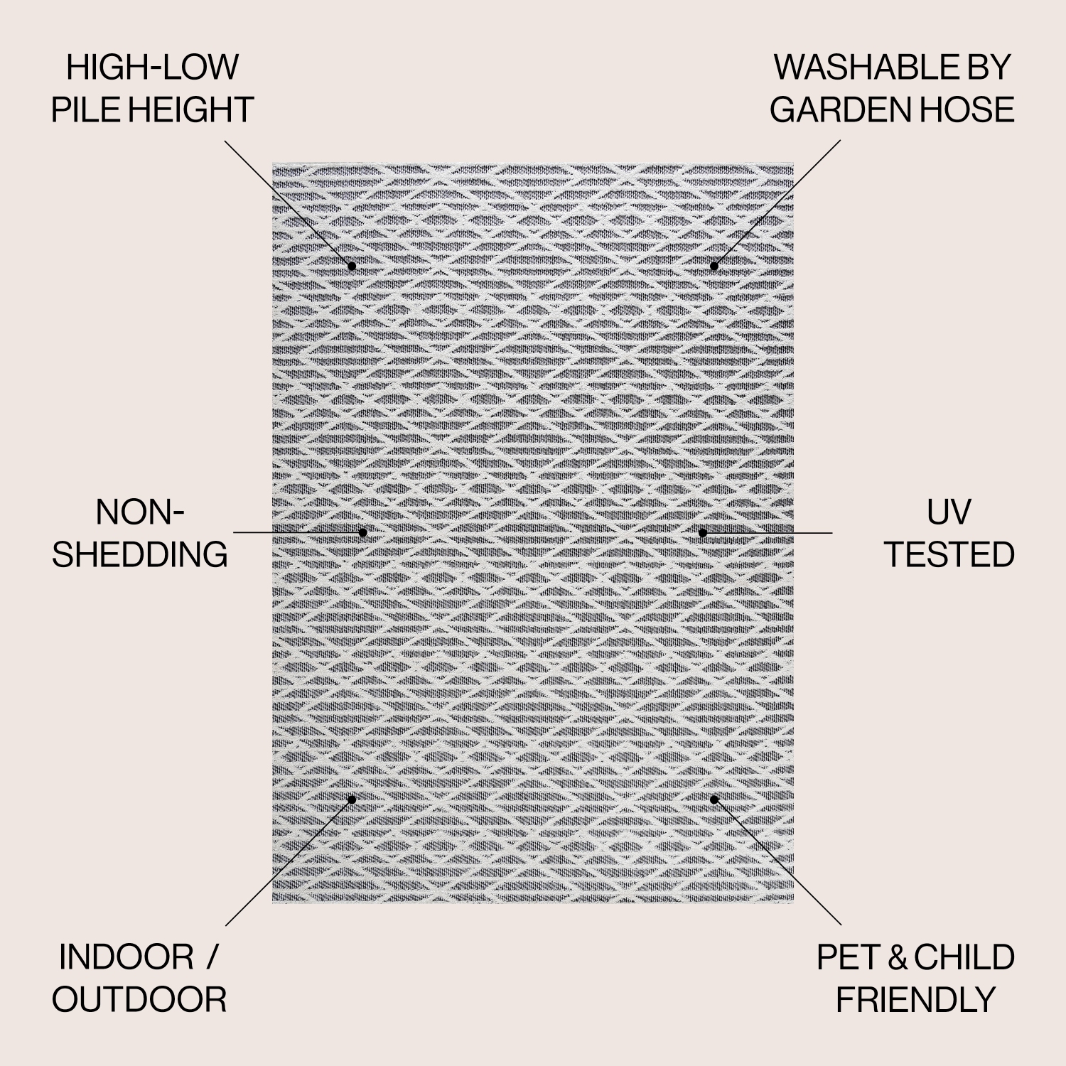 Tapis moderne pour intérieur/extérieur Ararat, diamant marocain à poils longs et doux