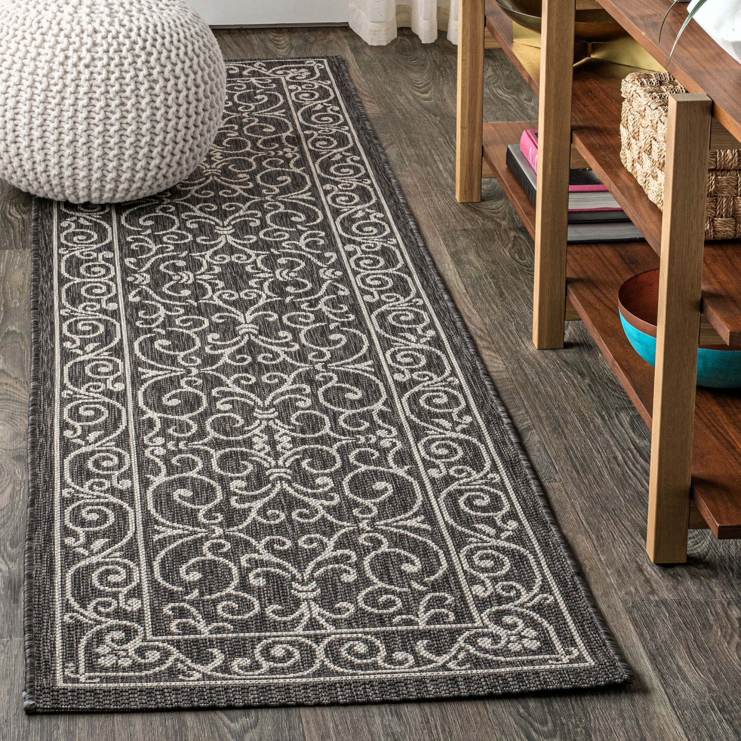 Charleston Vintage Filigree Textured Weave Indoor/Outdoor Runner Rug