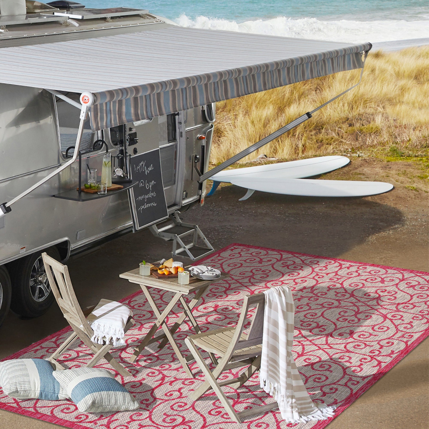 Tapis d'intérieur/d'extérieur en filigrane texturé de style rétro de Madrid