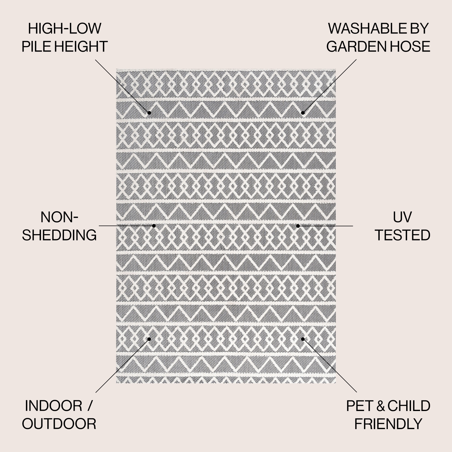 Tapis d'intérieur/d'extérieur à motif géométrique et treillis à poils longs d'Aylan