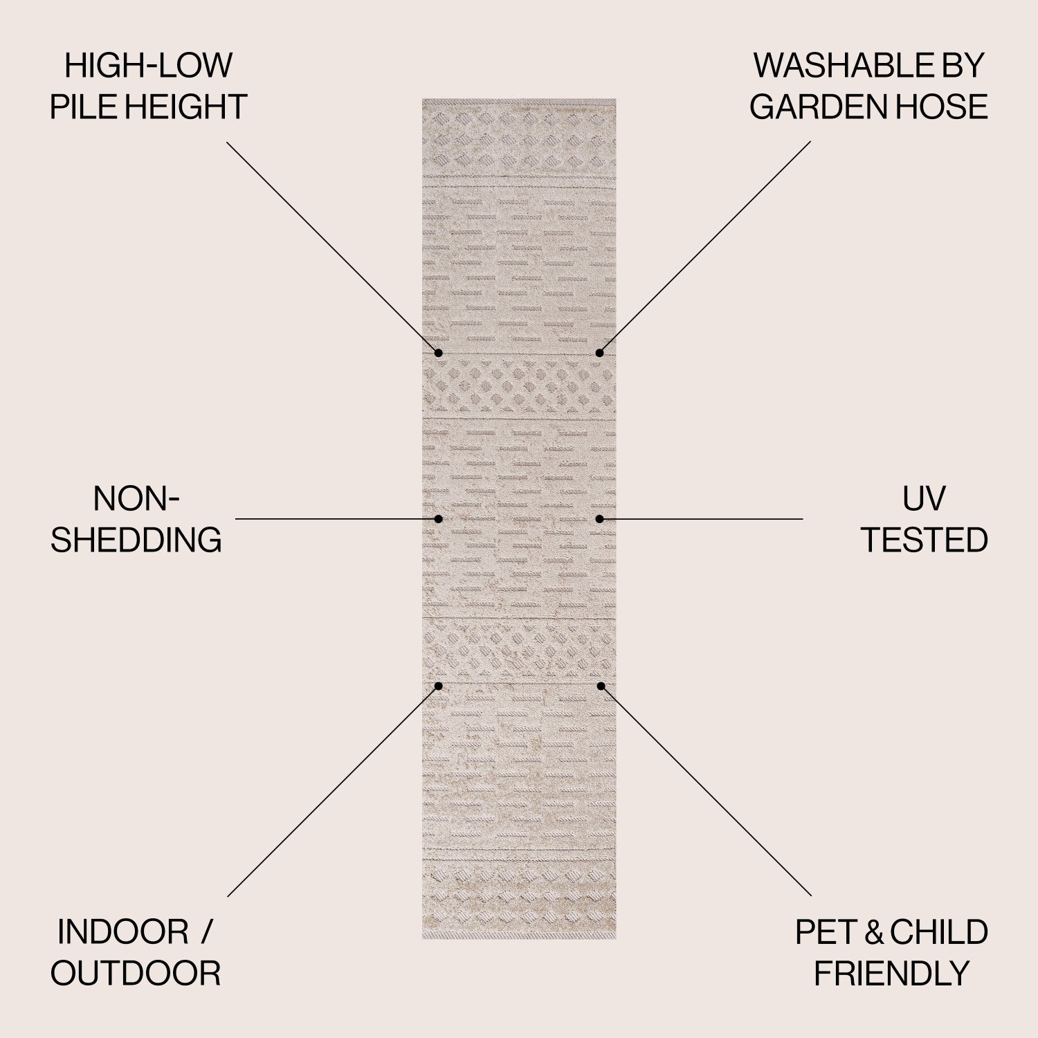 Tapis d'intérieur/d'extérieur à motif géométrique marocain à poils longs et bas Xlendi