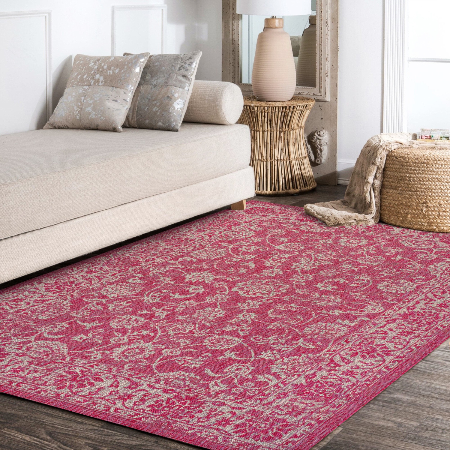 Tela Bohemian Textured Weave Floral Indoor/Outdoor Area Rug