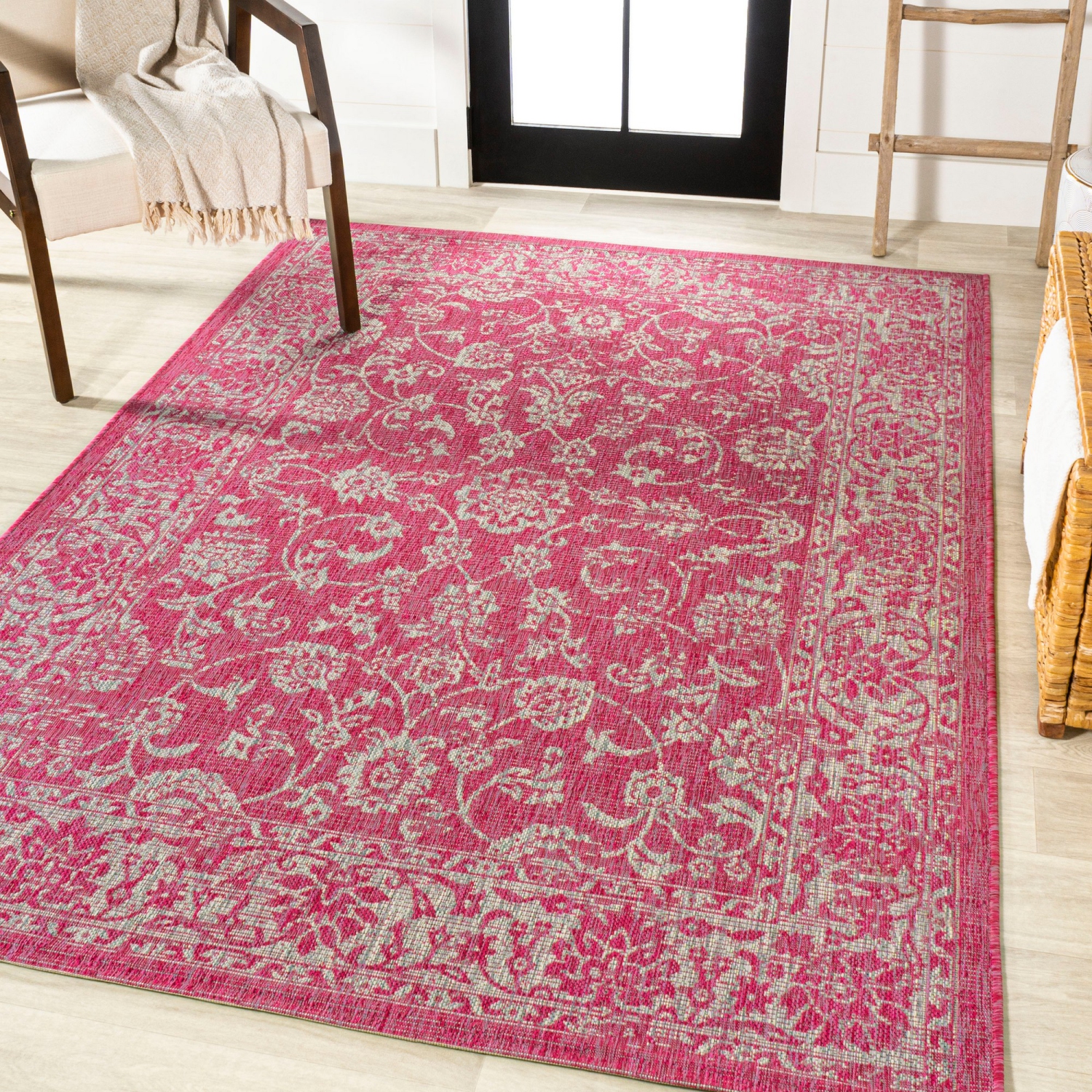Tela Bohemian Textured Weave Floral Indoor/Outdoor Area Rug