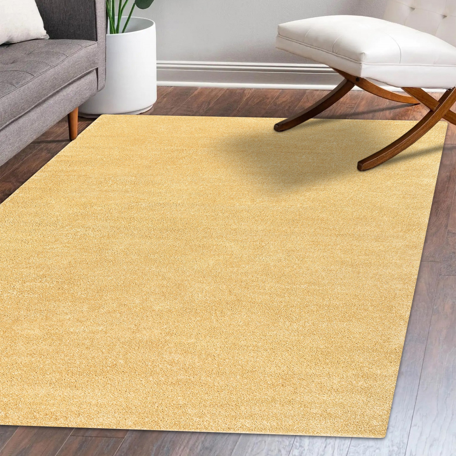 Haze Solid Low Pile Area Rug Mustard
