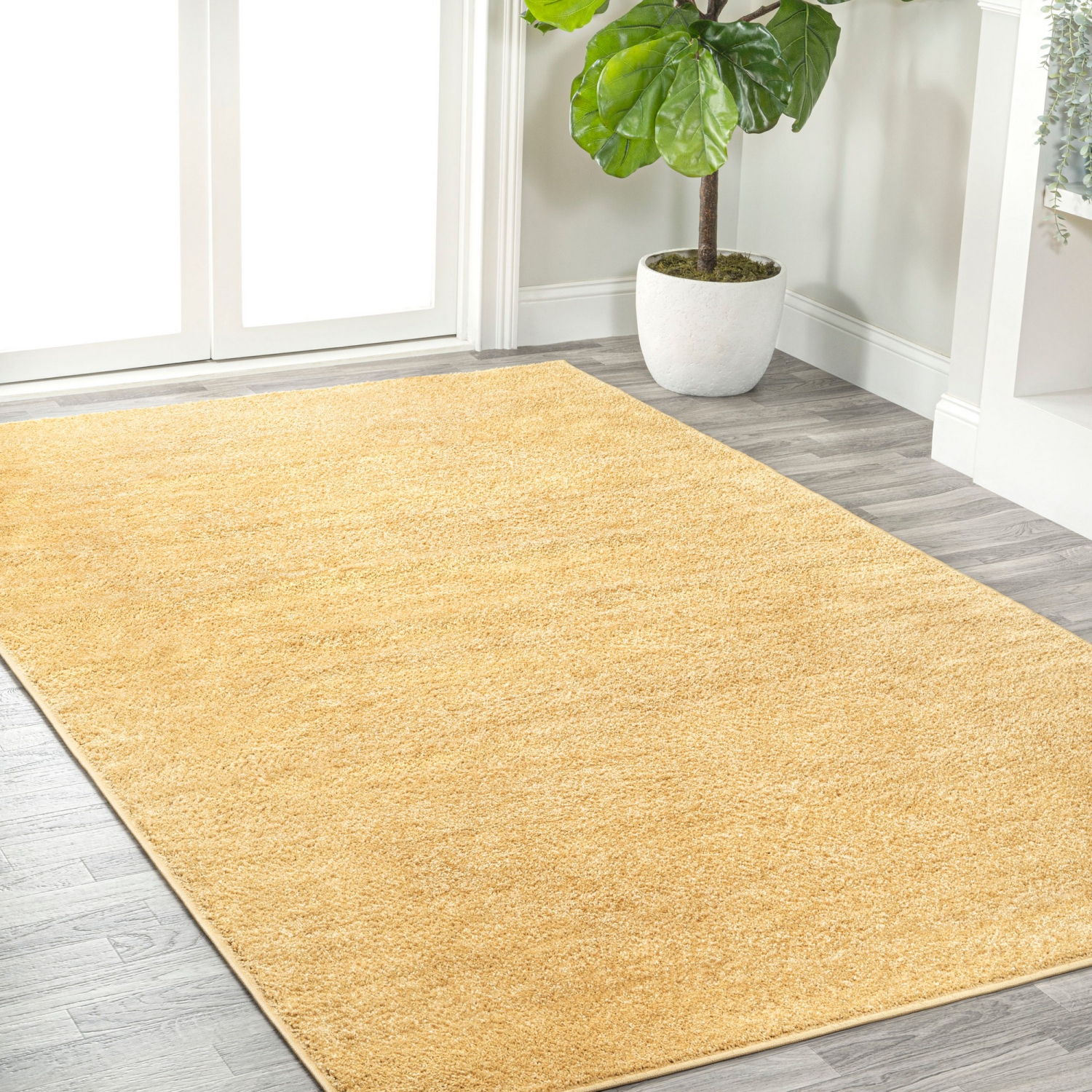 Haze Solid Low Pile Area Rug Mustard
