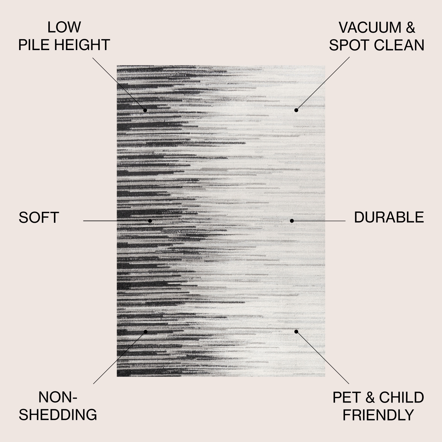 Tapis d'appoint linéaire moderne à demi-rayures