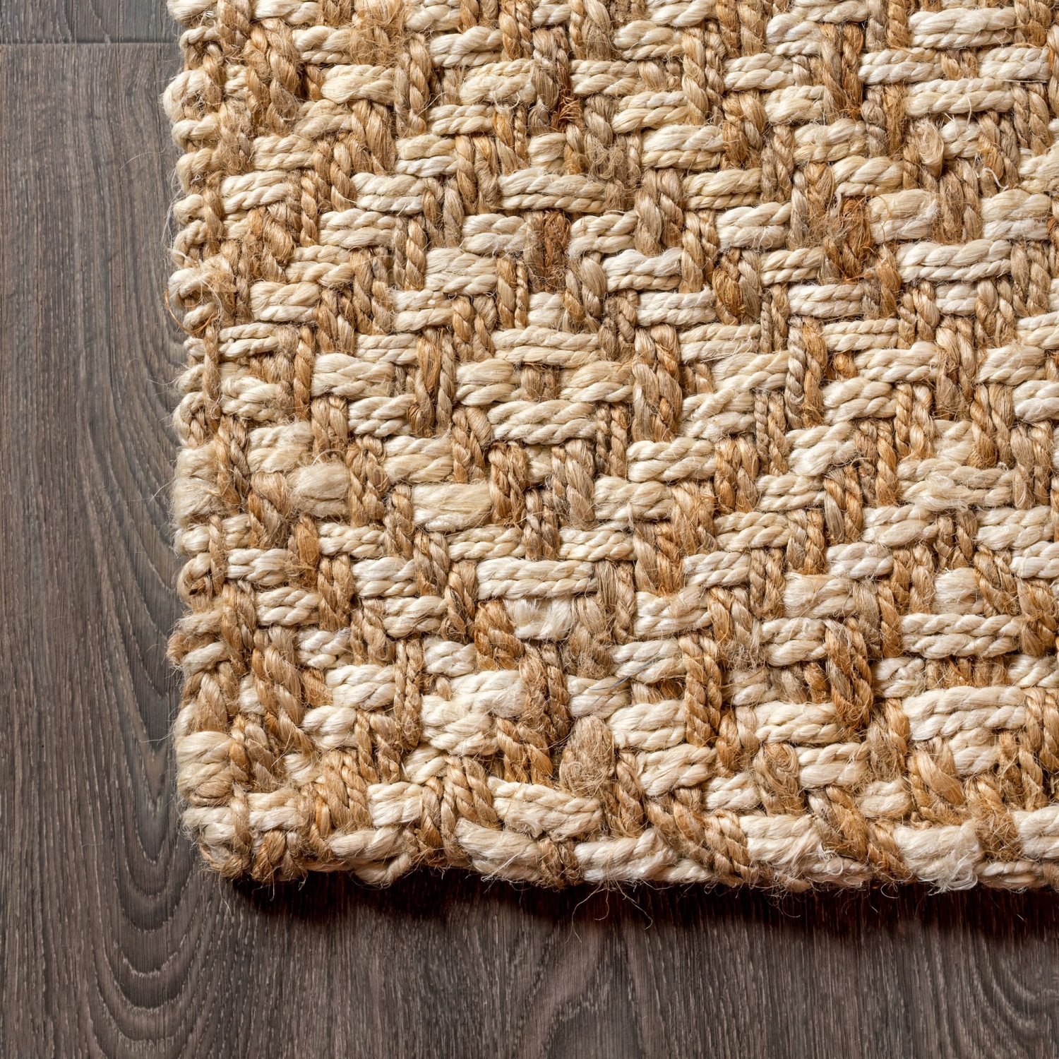 Carpette Hira en jute, motif diamant tissé à la main et gros jute