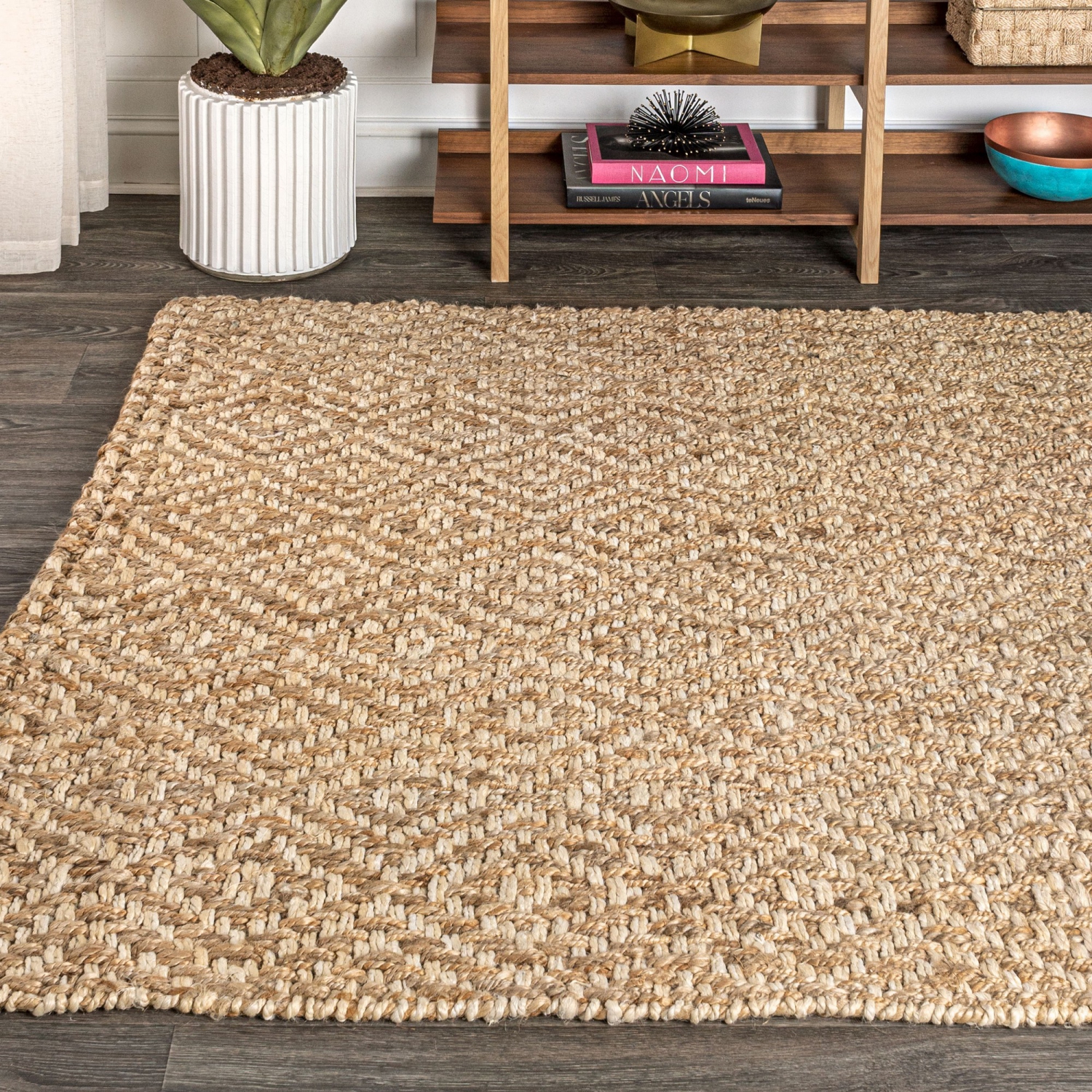 Carpette Hira en jute, motif diamant tissé à la main et gros jute