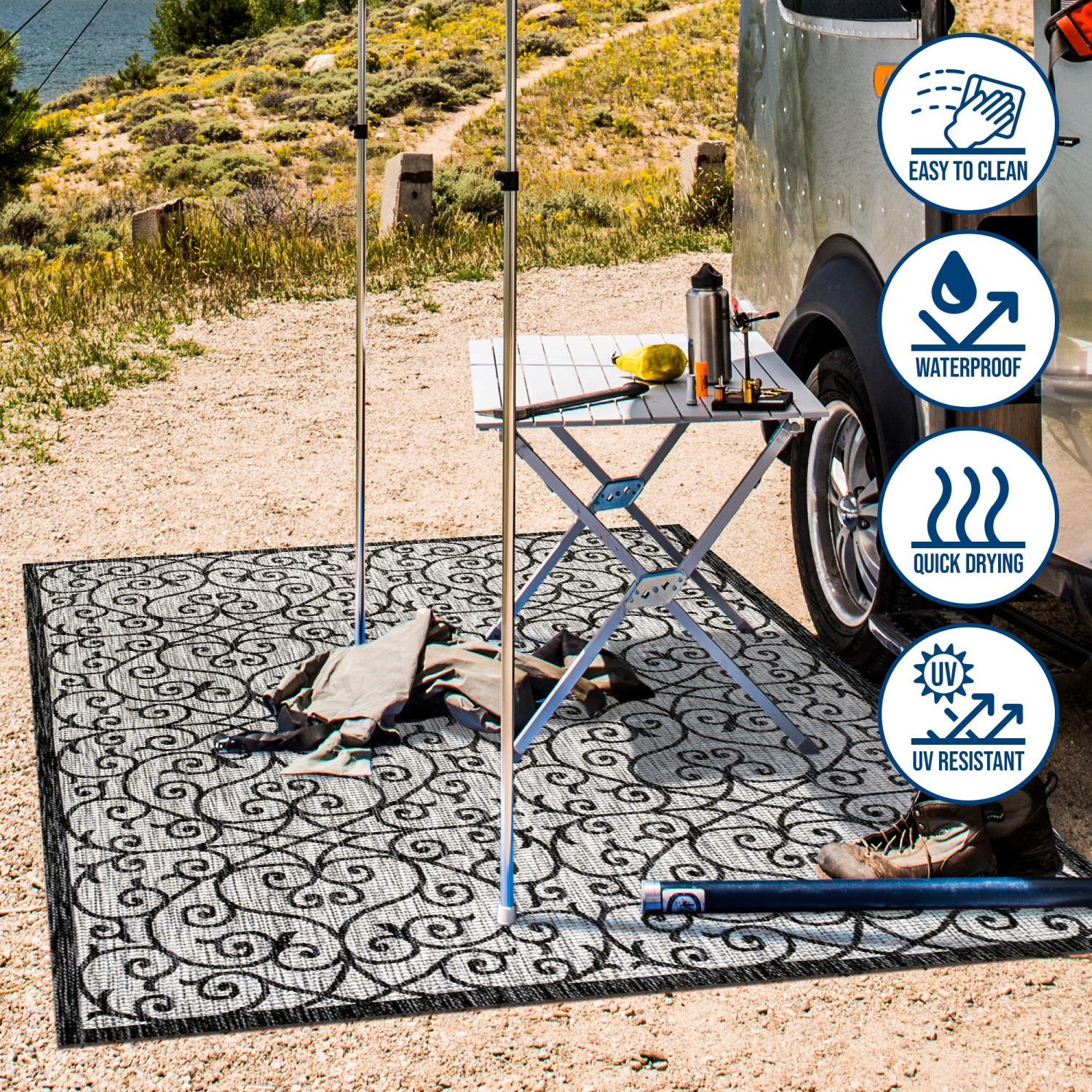 Tapis d'intérieur/d'extérieur en filigrane texturé de style rétro de Madrid