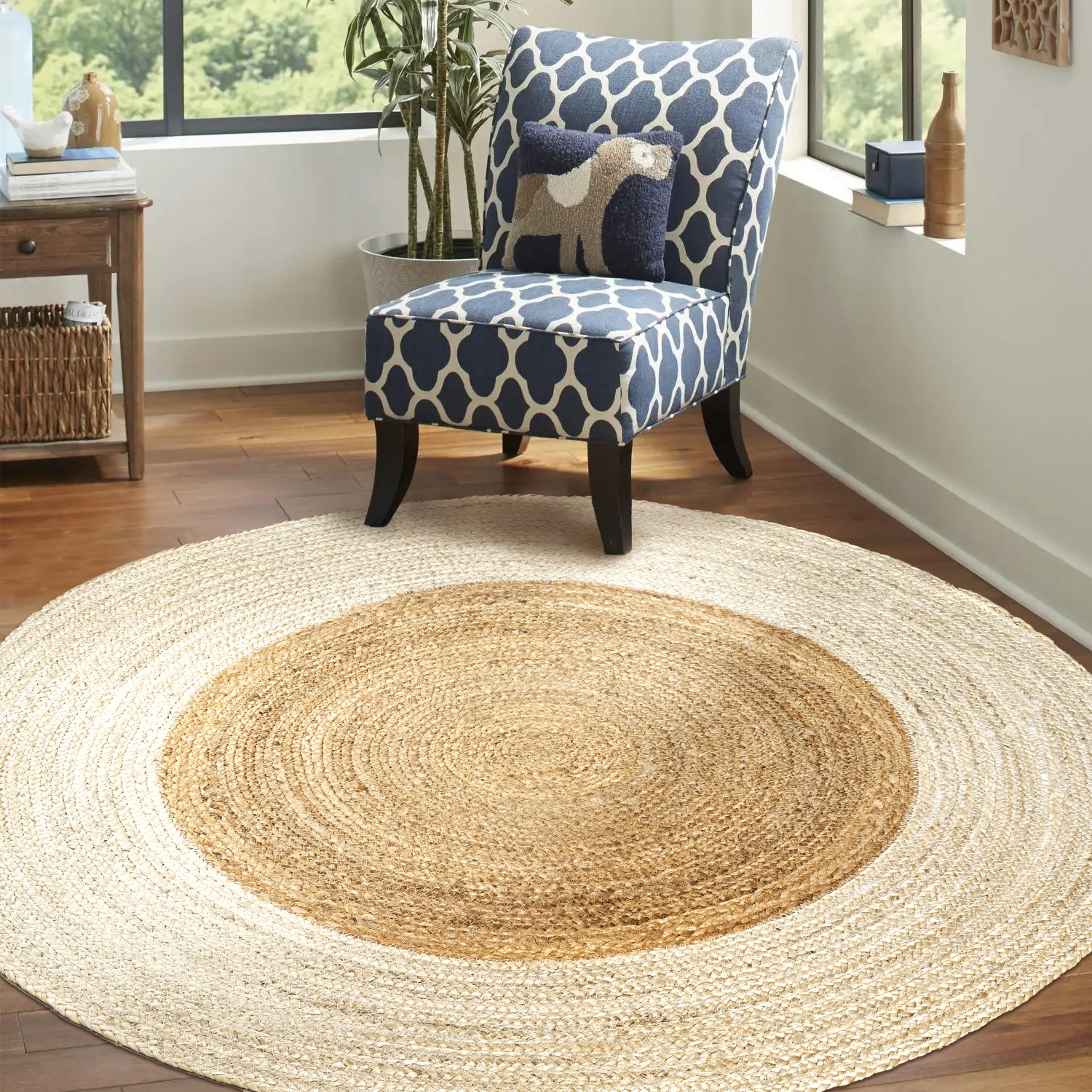 Oceana Two Tone Boho Jute Circle Area Rug